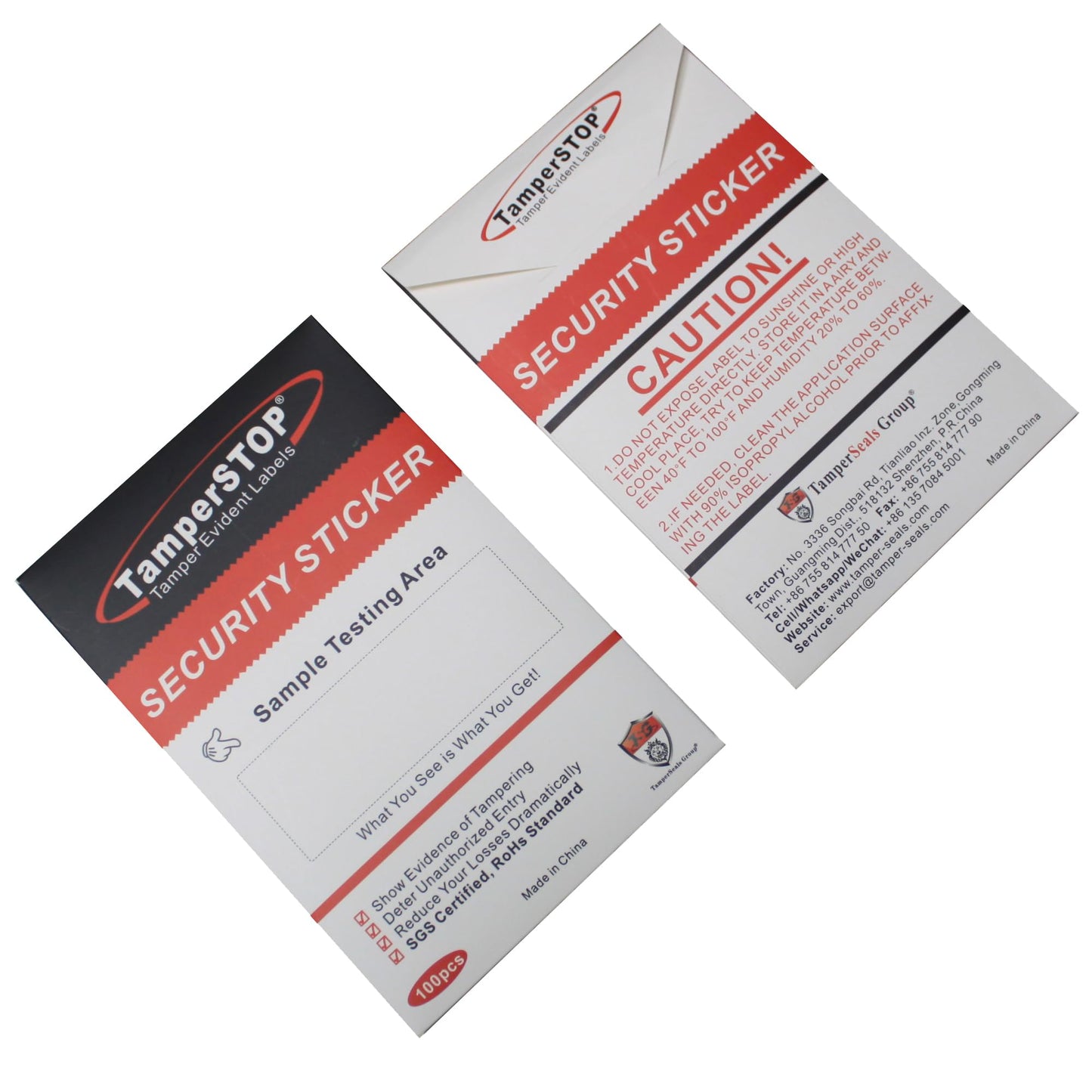 100pcs 100% Total Transfer Tamper Evident Security Warranty Void Stickers/Labels/Seals (Red, 1 x 3.35 Inches, Serial Numbers)
