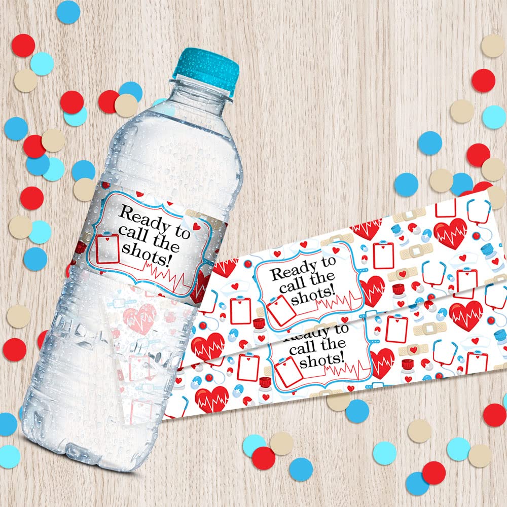 Ready to Call The Shots Nursing School Graduation Waterproof Water Bottle Sticker Wrappers, 20 1.75" x 8.5" Wrap Around Labels by AmandaCreation Nurse