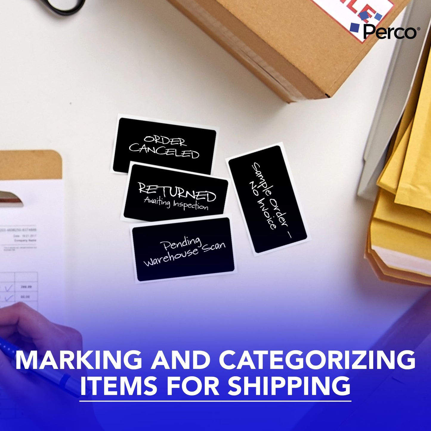 Perco Black 3x5 Inch Rectangle Sticker Labels with Permanent Adhesive - 500 Labels per Roll - Vibrant Colors, Strong Adhesion - Made in USA