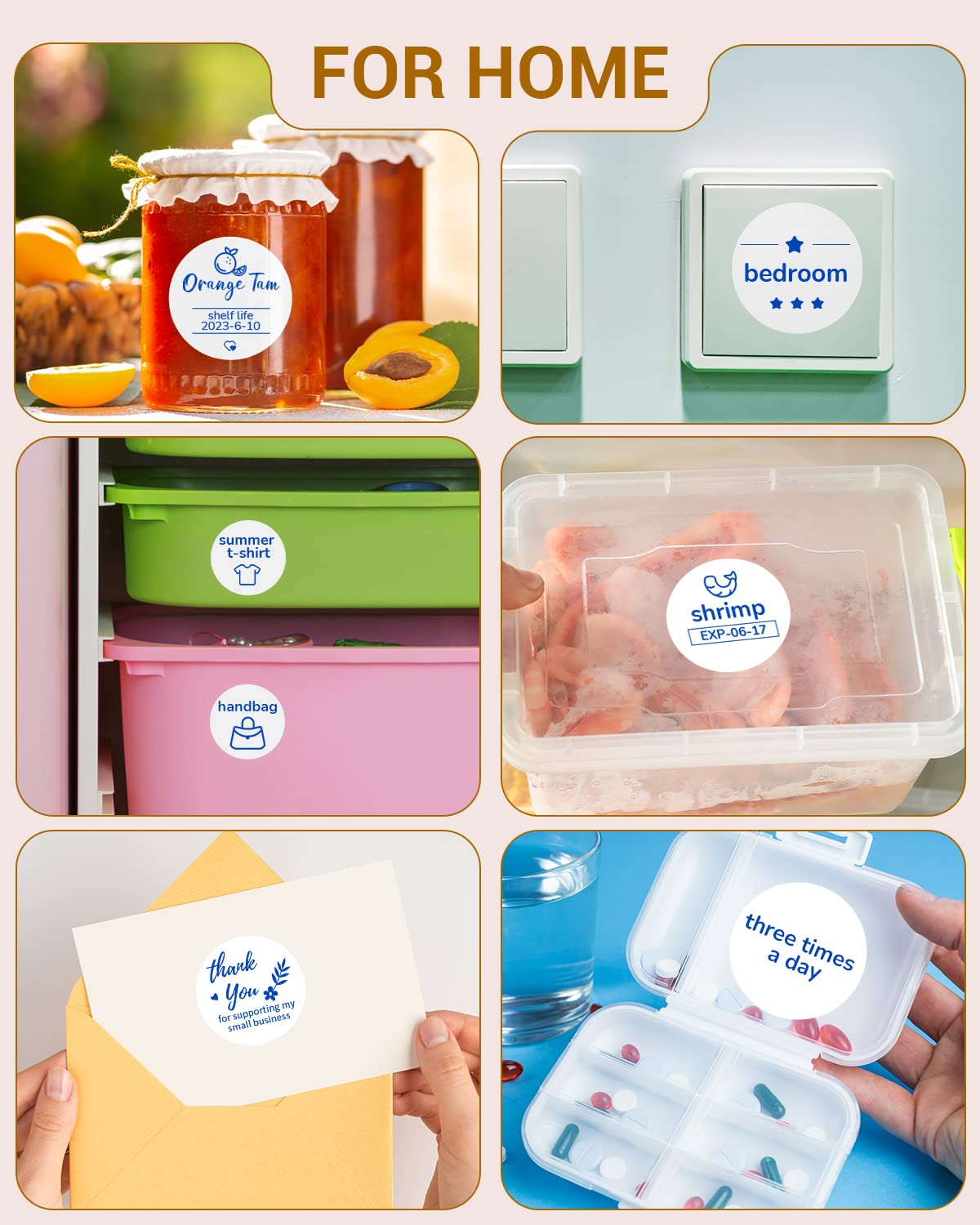 Phomemo 2" Blue on White Round Label Stickers Roll for Thermal Printer for Small Business Supplies - Commercial Grade Thermal Labels for Custom Stickers Personalized & Business Logo - 750pcs / Roll 2"x2"