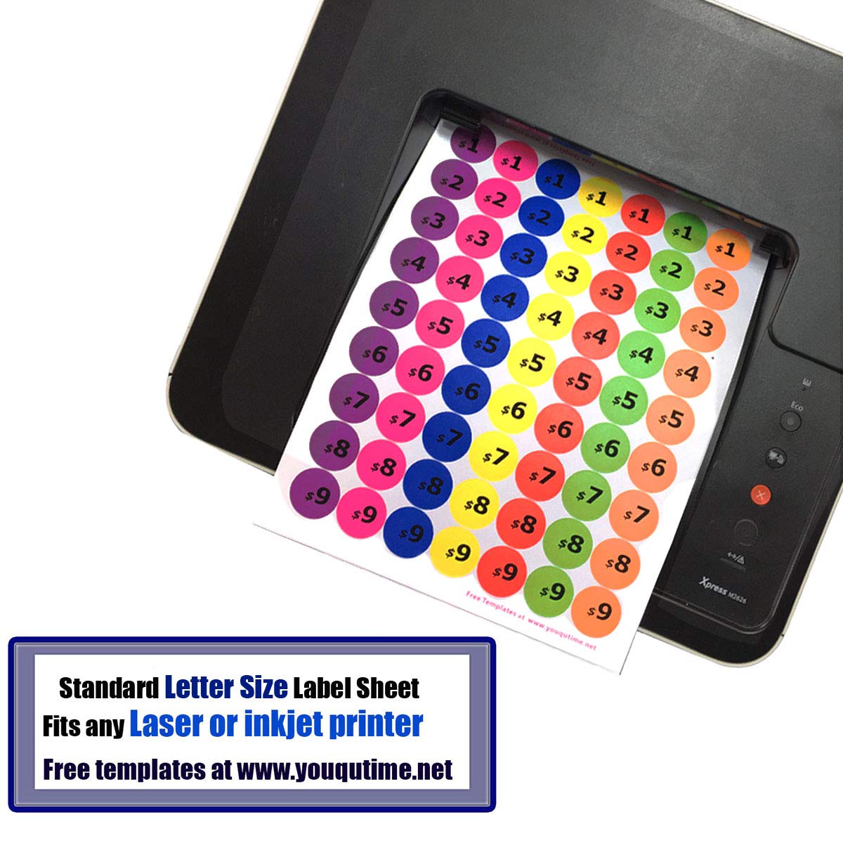 Pack of 1827 1-inch Round Color Coding Labels Circle Dot Stickers,7 Bright Neon Colors,Print or Write 8.5" x 11" Sheet(29 Sheet)