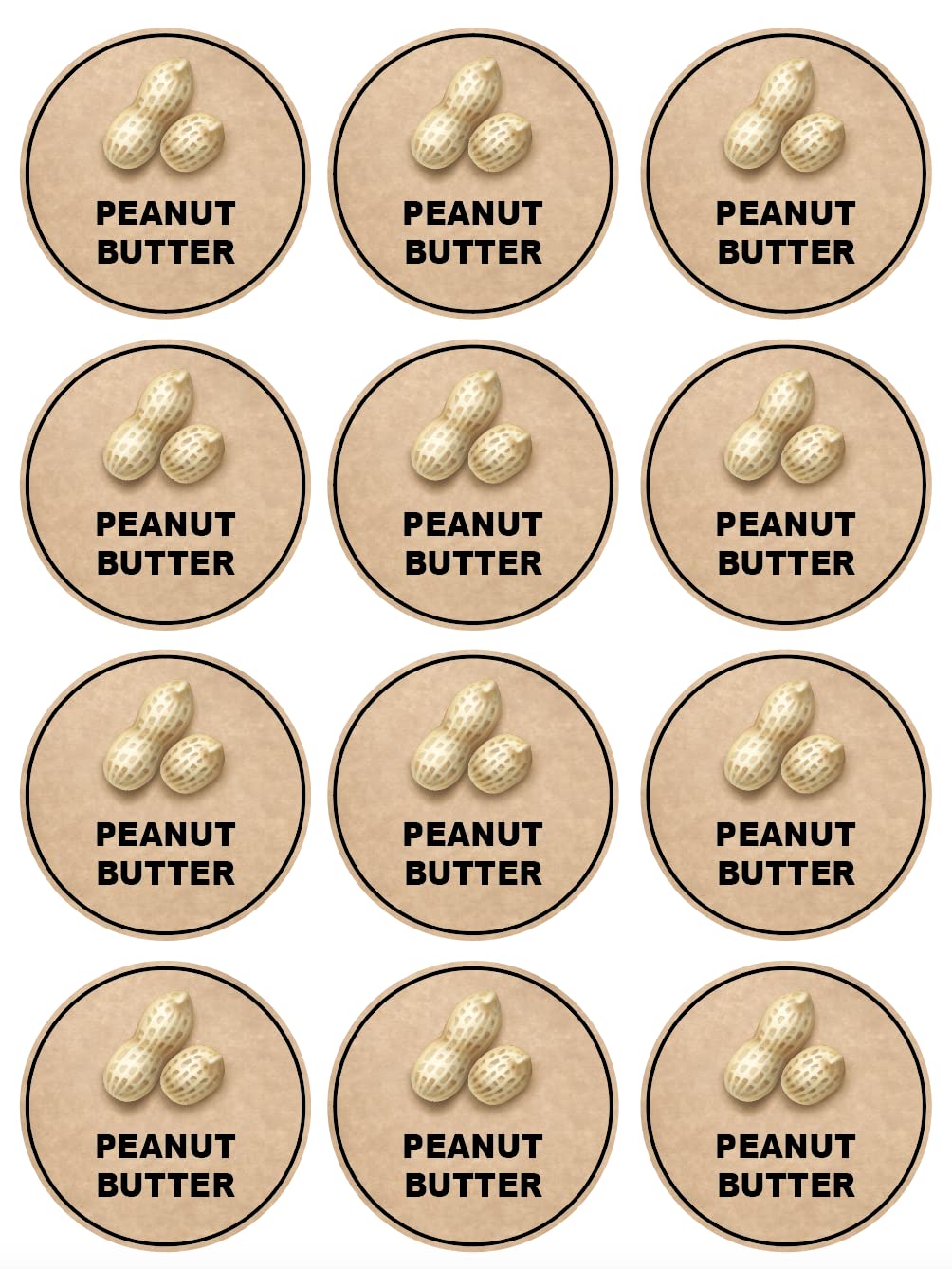 1.5 inch 300 PCS Peanut Butter Label Waterproof Removable Stickers