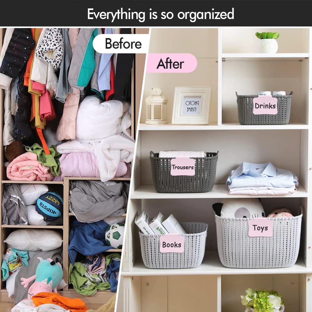 12PCS Basket Labels Clip On for Storage Bins, Removable & Erasable Bin Labels Clips On, Laundry Kitchen Pantry Labels for Organizing Baskets Cube Box (Pink) Pink-12pcs