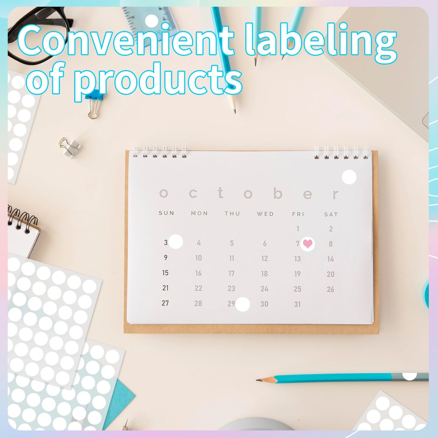 Starboling Dot Stickers - 1/2 Inch White Circle Labels, 1400pcs Writable Color Coding, Round Stickers for Office, Classroom, Garage Sale 0.5''