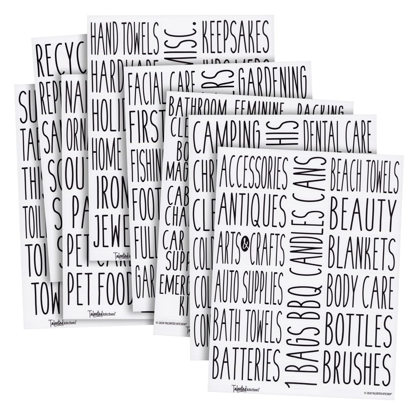 Talented Kitchen Set of 138 Household & Storage Organization Labels - All Caps, Black, Preprinted on Clear Stickers for Garage Bins & Boxes - Kitchen Stickers & Garage Labels for Storage Bins