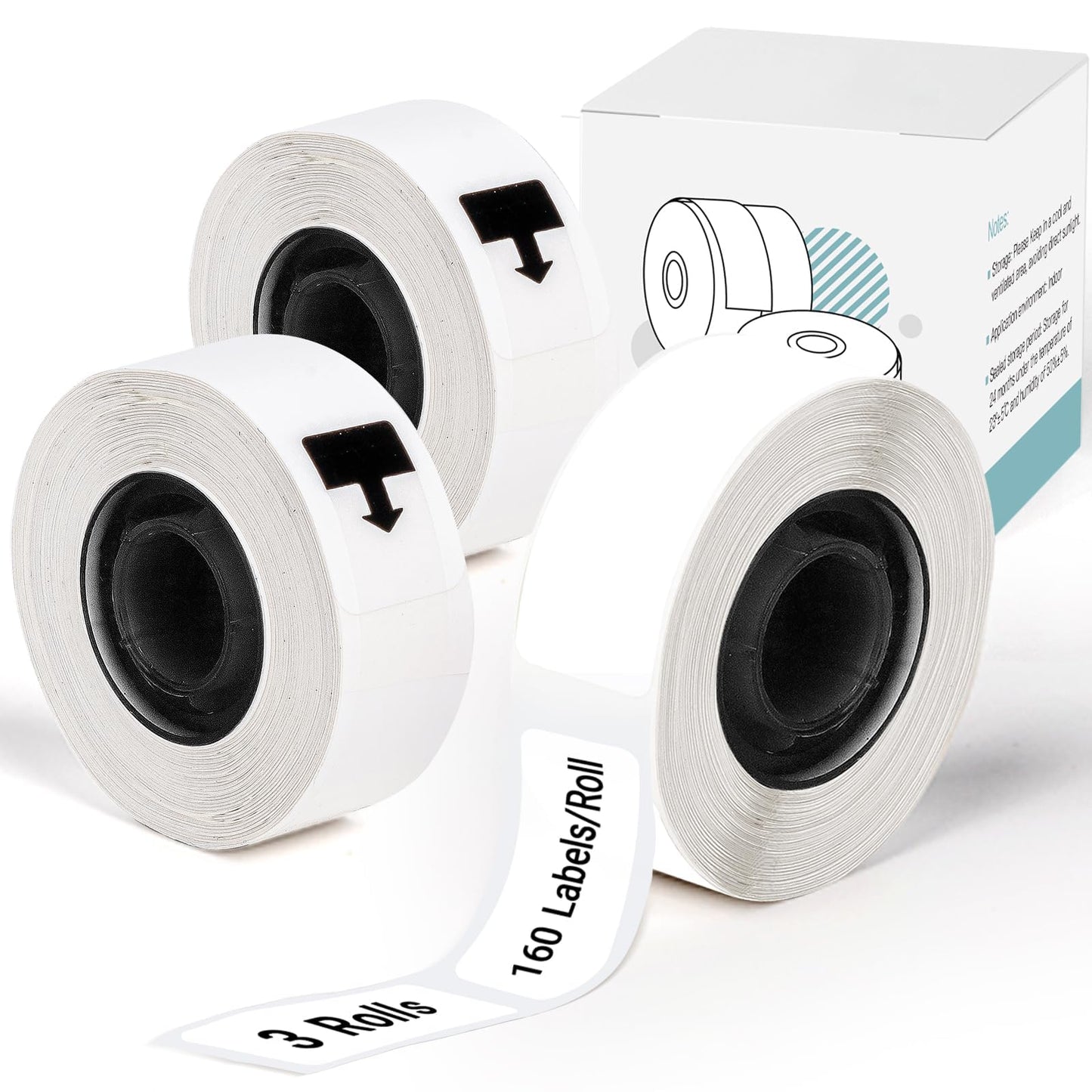 Odaro D30 Q30 Q30S Q31 Thermal Label Tape, White Label Maker Tape for School, Home, Office, Small Business, 3 Rolls 160 Labels/Roll, 12x40mm (3/8" X 1 1/2") 12mm x 40mm