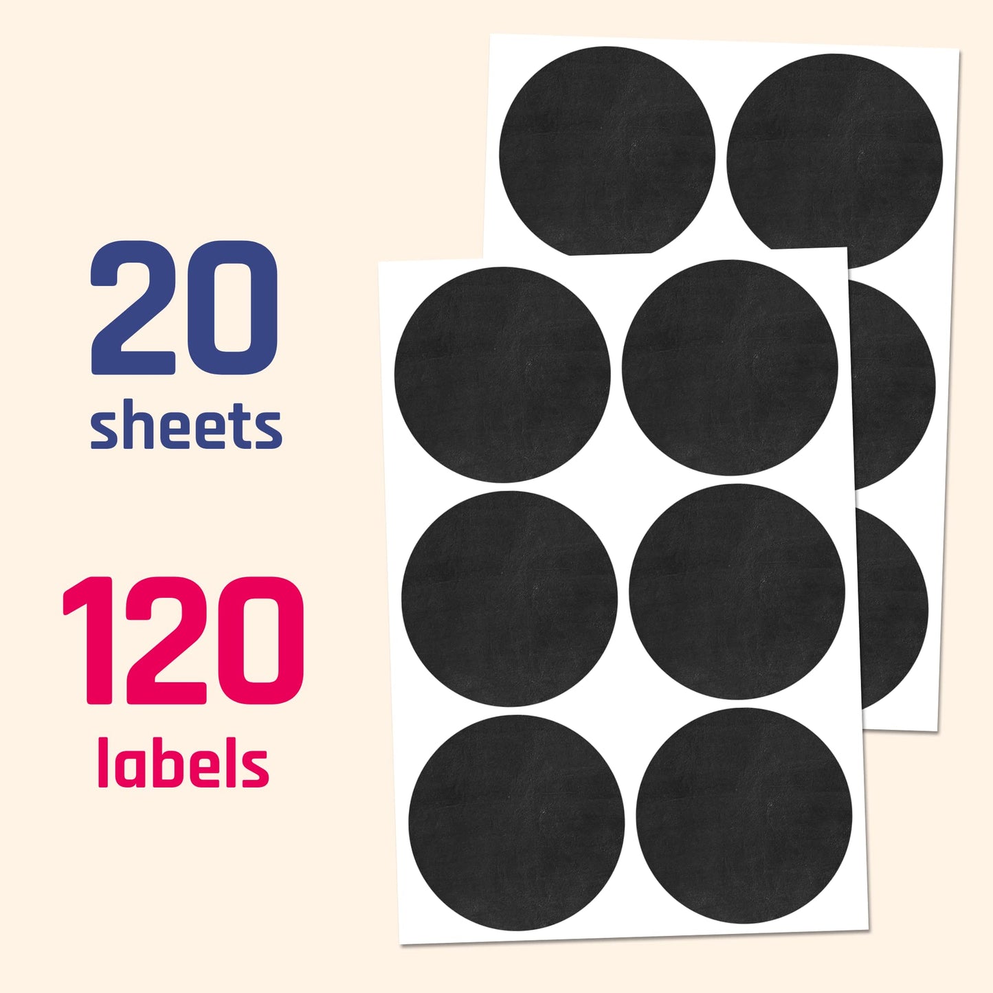 120 Pack, 2" Round Chalkboard Labels Stickers, Erasable and Reusable