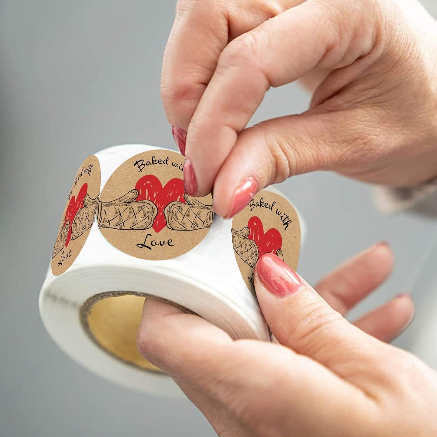 Baked with Love Labels | 500 Count | 1.5 Inch | Adhesive Baking Stickers | Bakery Bags | Candle & Soap Packaging 1 Roll