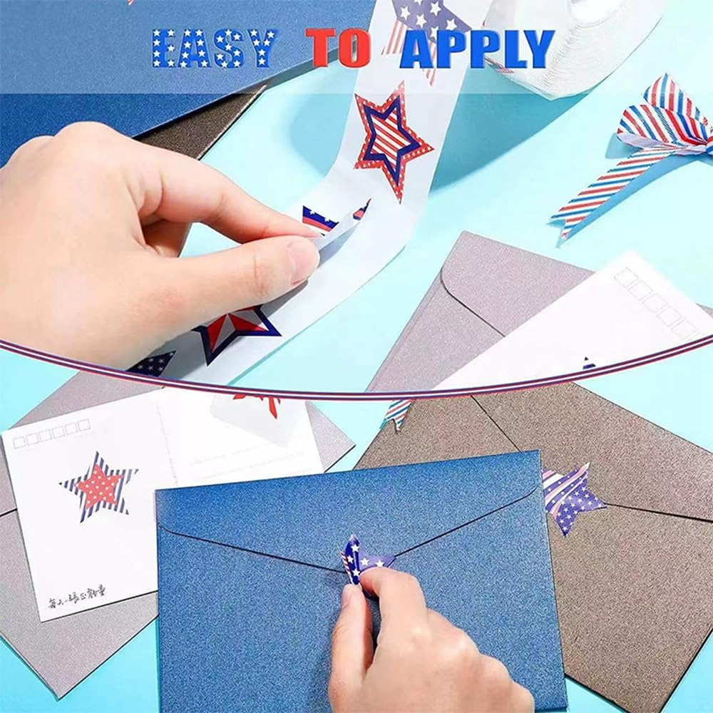 Patriotic Label Star American Flag Stickers, 500 Pcs 1.5-inch, 4th of July & Memorial Day Patriotic Label Star American Flag Stickers