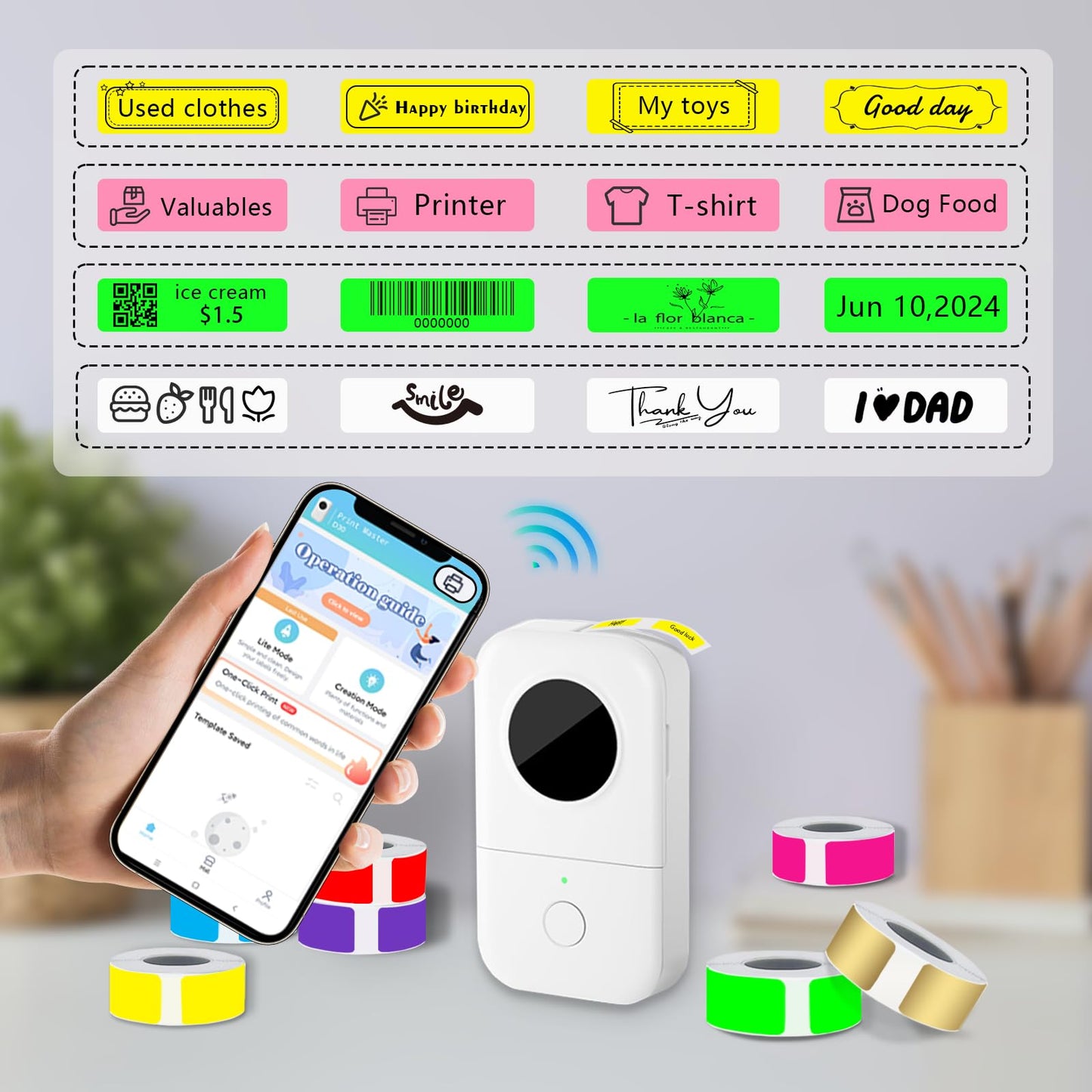 Thermal Label Tape 0.55"x1.57"(14x40mm) 4 Rolls,640Pcs,Waterproof,Oil-Proof,Strong Adhesive Thermal Labels,Compatible with D30 Portable Thermal Printer,for Home,Office,Storage,Yellow. Yellow