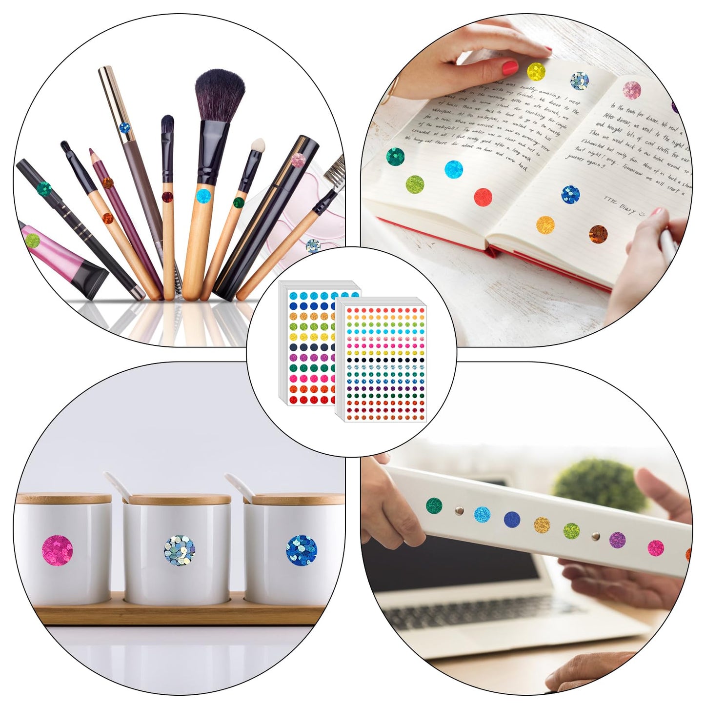 60 Sheet 7950 Pieces Small Shiny Dot Colored Stickers Coding Label Sticker, 1/4" and 2/5" Glitter Circle Dot Labels for Home Office Students (Colorful) Colorful