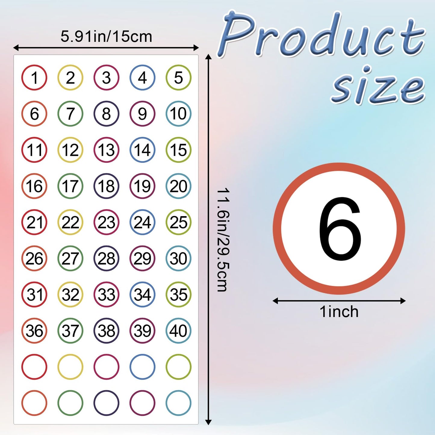 1000 Pcs Number Stickers 1-40 20 Sheets Dot Consecutive Number Labels Removable Self-Adhesive Colored Numbered Decals Without Residue for Office Classroom Indoor Storage Boxes Desks Chairs
