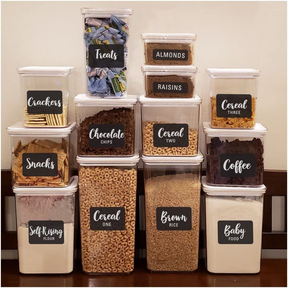 Talented Kitchen 128 Pcs Preprinted Chalkboard Pantry Labels for Storage Bins & Kitchen Organization - Waterproof Food Labels for Jars & Food Storage Container Chalkboard Cursive Pantry Set - 128 Labels X-large