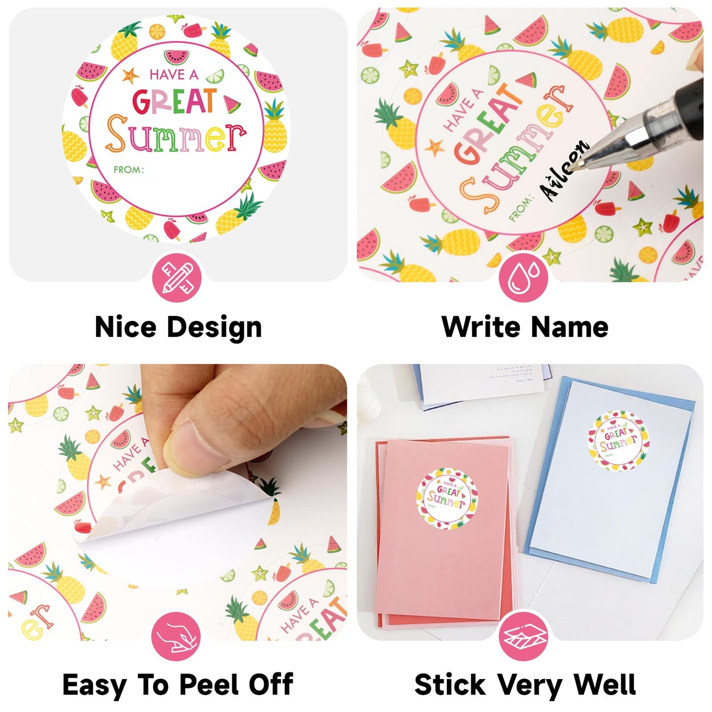 Anwyll Happy Summer Gift Stickers - Have A Great Summer Name from Stickers 60Pcs 2Inch Hello Summer Seal Sticker Self-Adhesive End of School Year Sticker for Gift Envelope Card Summers Party Favors