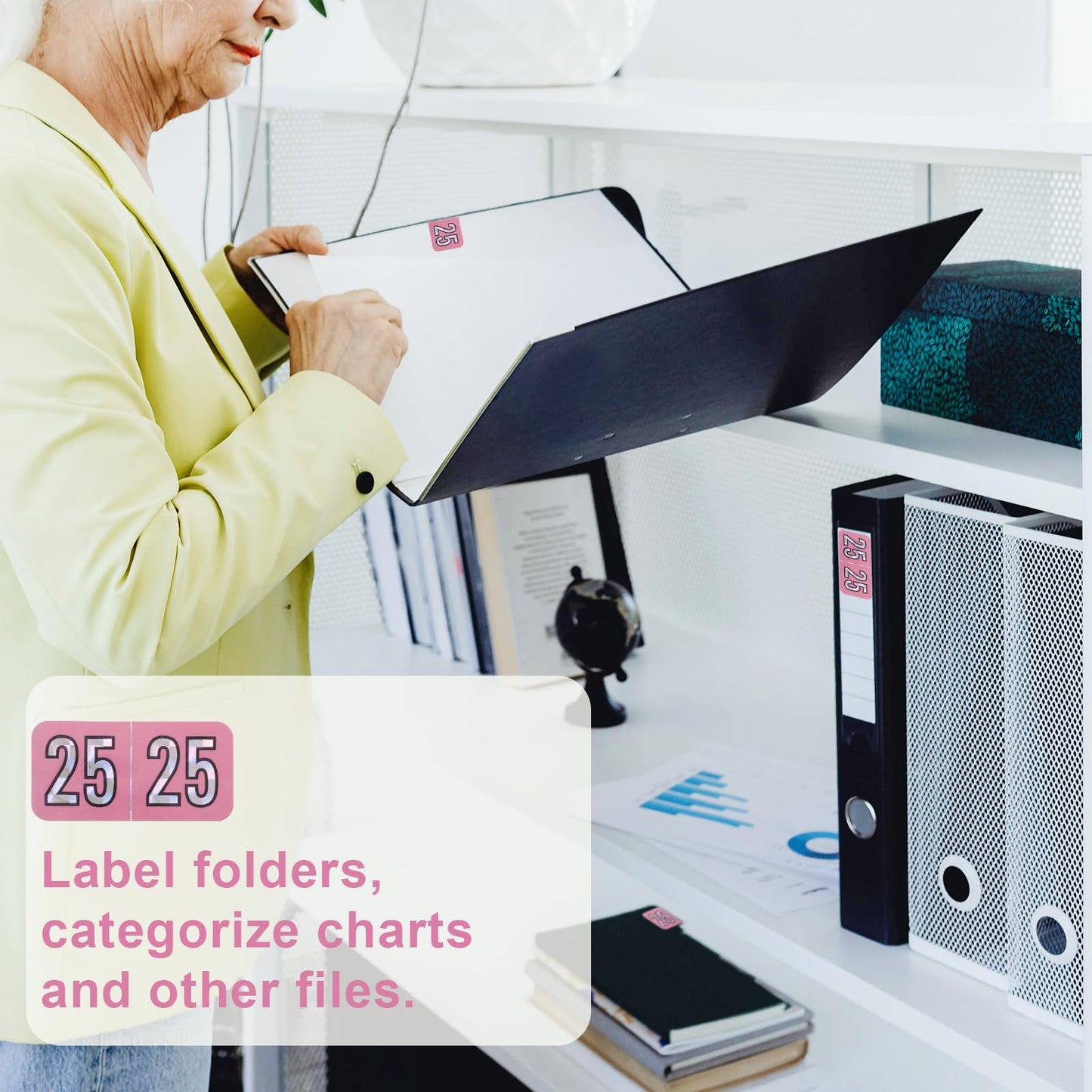 500pcs/Roll 2025 Year Stickers, Holographic File Folder Year Labels Color Coded Number Stickers Self Adhesive 25 Year Labels for Tabs Chart File Folders Office Supplies (Pink) Pink