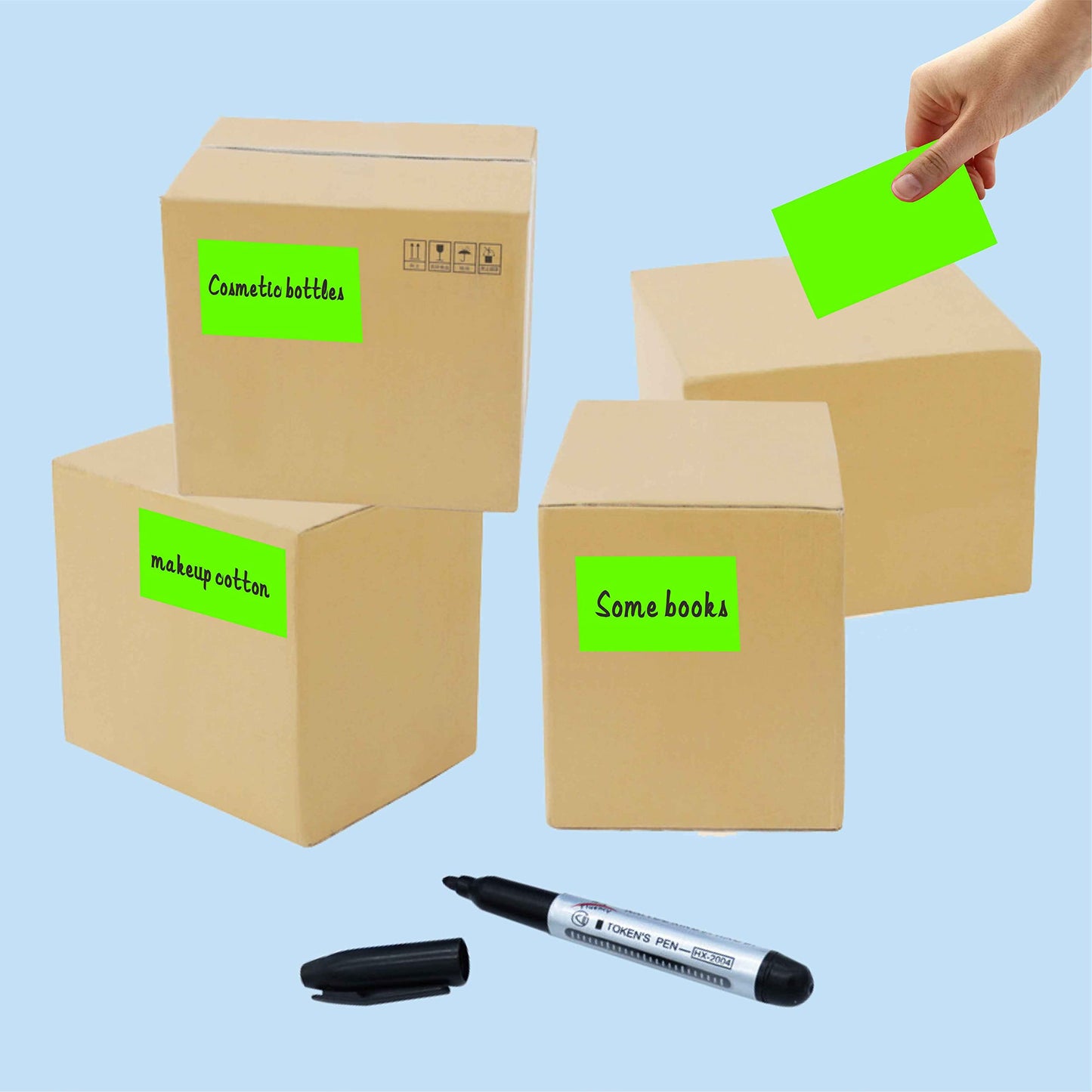 PARLAIM 3 x 5 inch Rectangle Sticker Labels, 250PCS Adhesive Color Coding Stickers for Moving Box Inventory Label, Fluorescent Green 1 Roll-250PCS