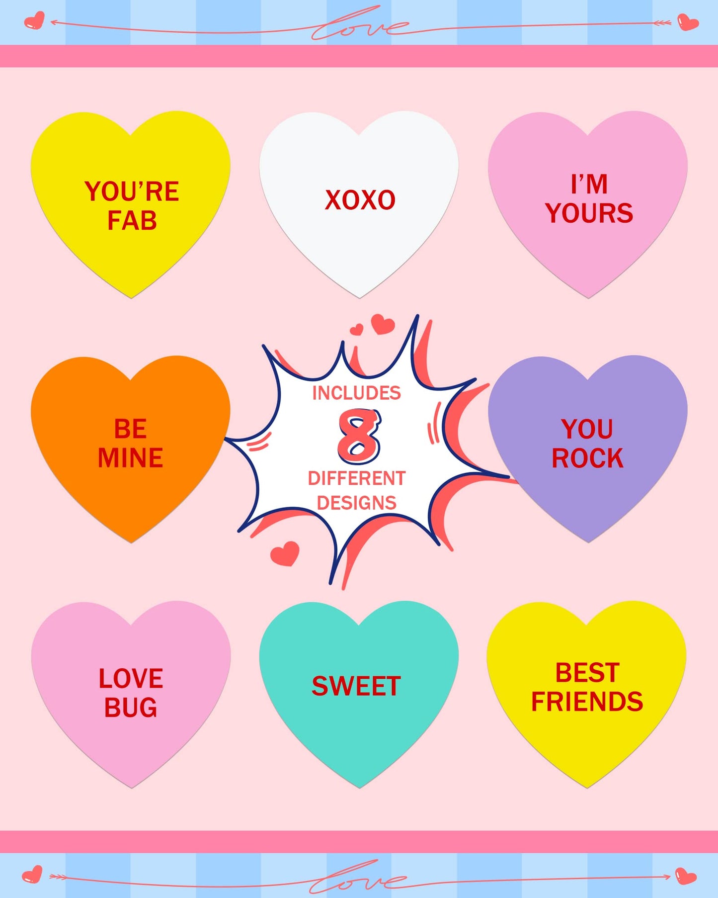500 PCS Heart Stickers for Kids, Valentines Day Stickers Love Decorations Accessories Crafts Labels for Conversation Hearts Valentines Candy Classrooms Cards Envelopes Boxes