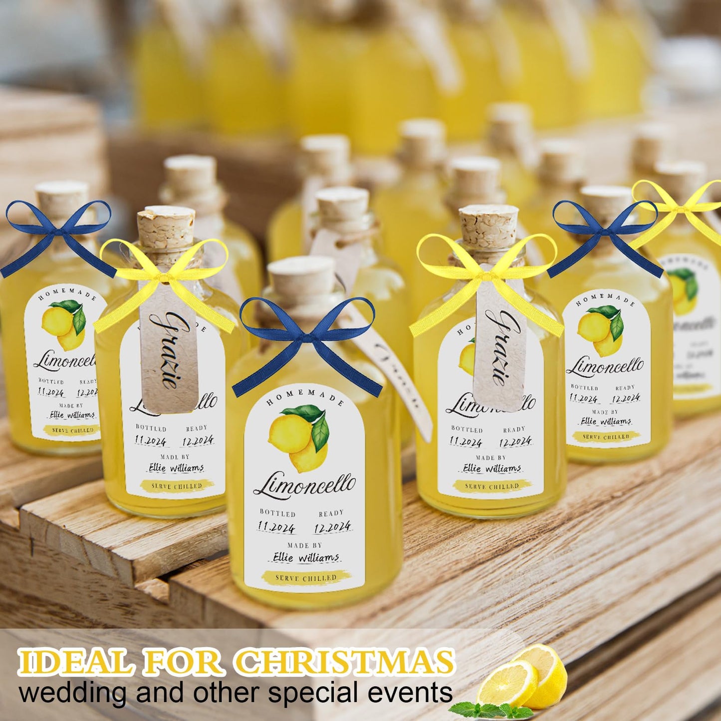 24 Pcs Limoncello Labels Valentine Lemon Bottle Labels 2 x 3 Inches Handmade Limoncello Stickers with Ribbon for 4 oz or 8 oz Bottles for Wedding Bridal Shower Gifts Small Business Supplies