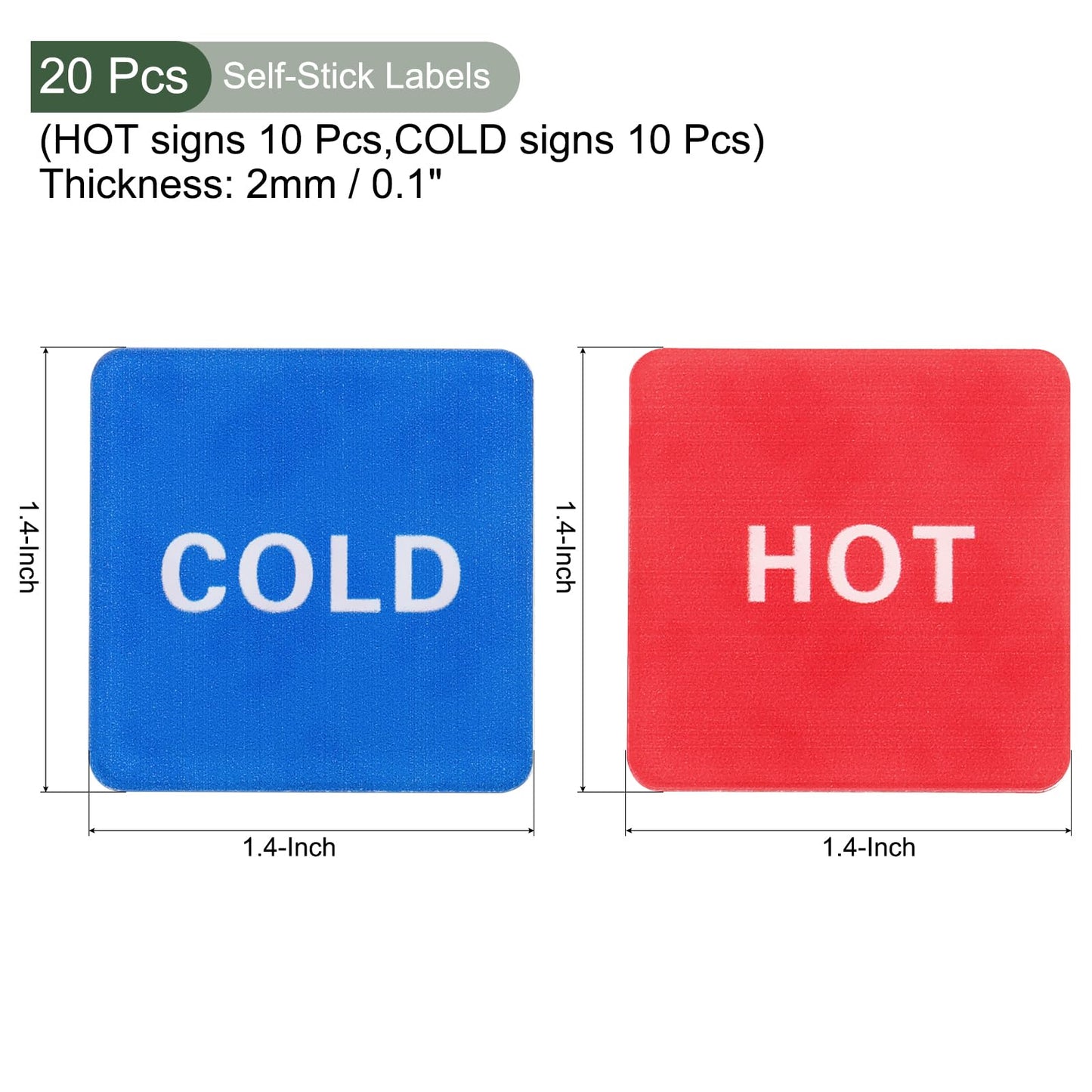 YOKIVE 20 Pcs Hot Cold Water Sticker Label, Sticker Sign Acrylic Great for Faucets Sinks Kitchen (White Red Blue, Square, 1" x 1" x 0.08")