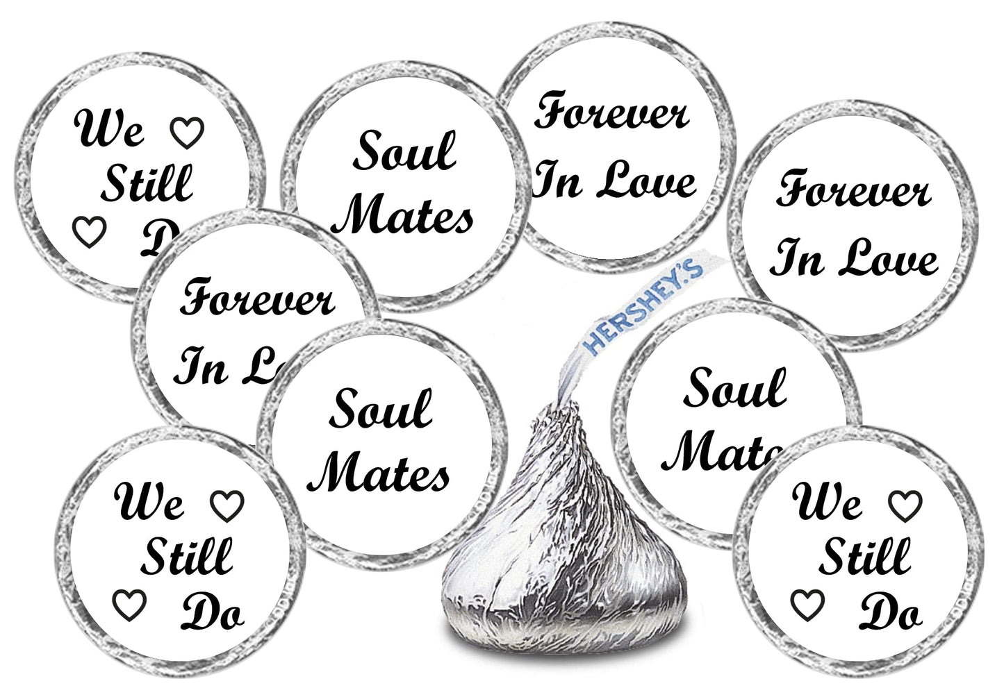 216 Vow Renewal Kisses Stickers, We Still Do Chocolate Drops Labels Stickers for Wedding Anniversary, Soul Mates Forever in Love Party Decorations, Favors Decor for Kisses. Made in USA