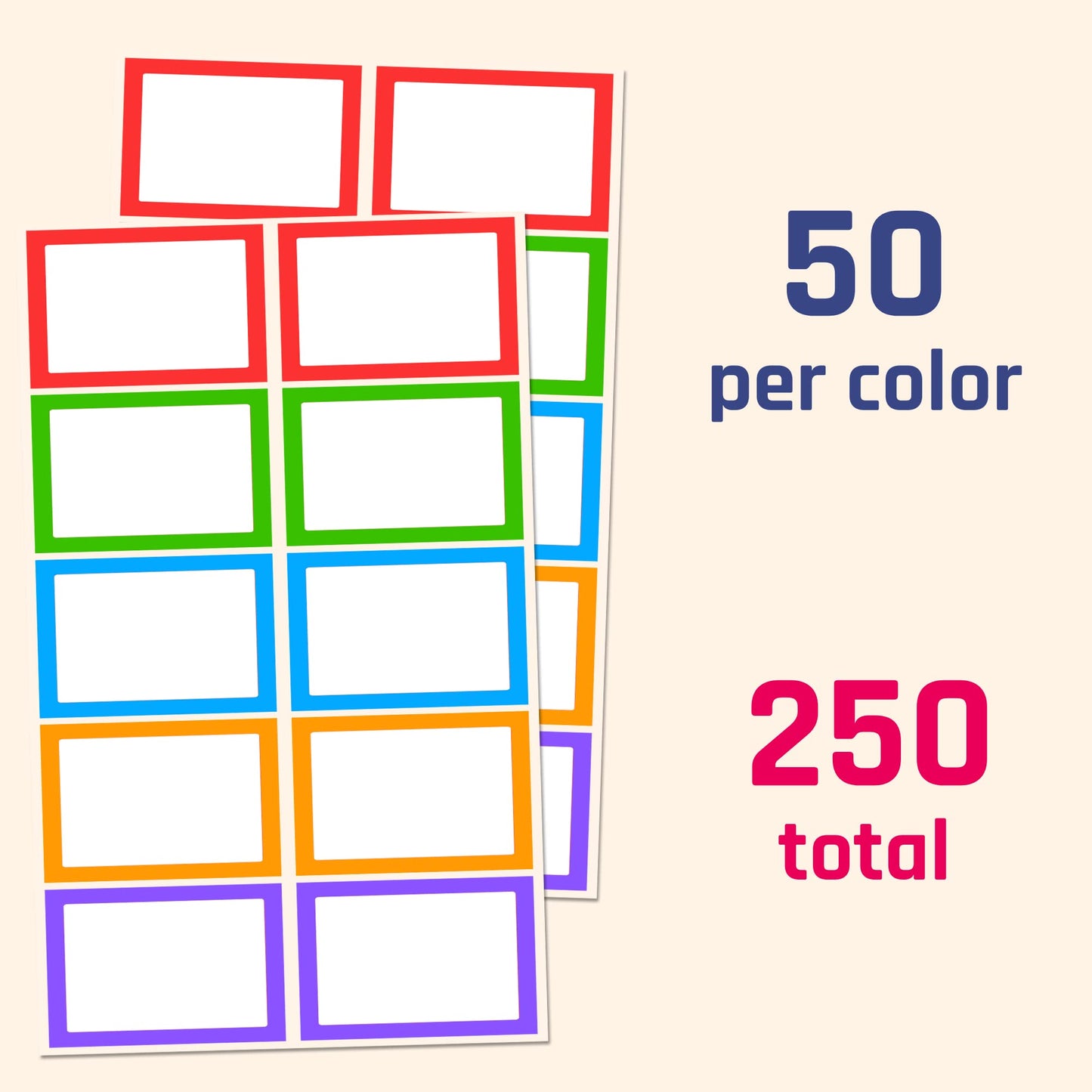 250 Pack, Colored Name Tag Stickers Labels Sheets - 3" x 2" 250 Pack