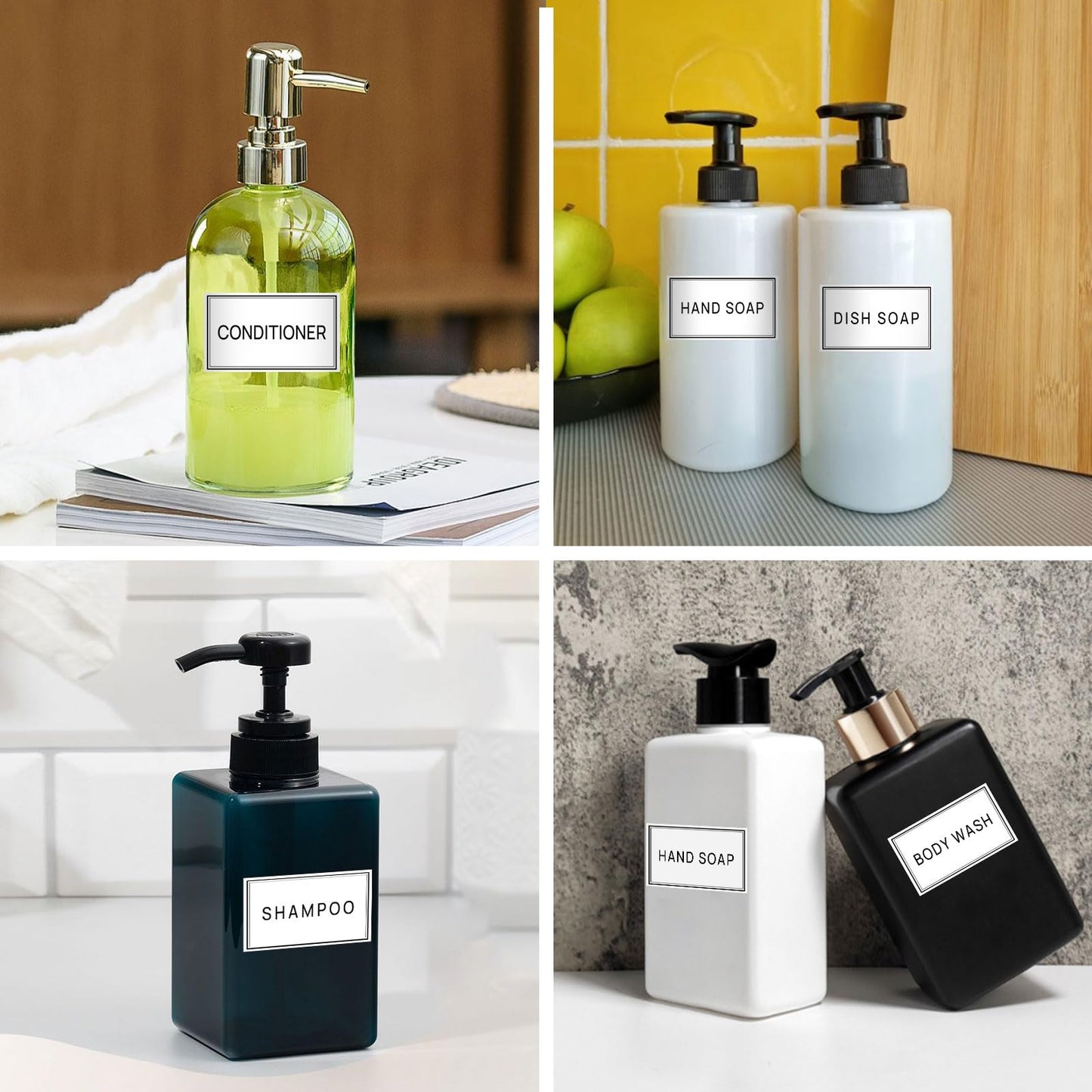 Minimalist Bathroom Labels - 32PCS Set with DIY Blank Labels, Waterproof & Oil Resistant for Shampoo, Conditioner & Hand Soap Dispensers