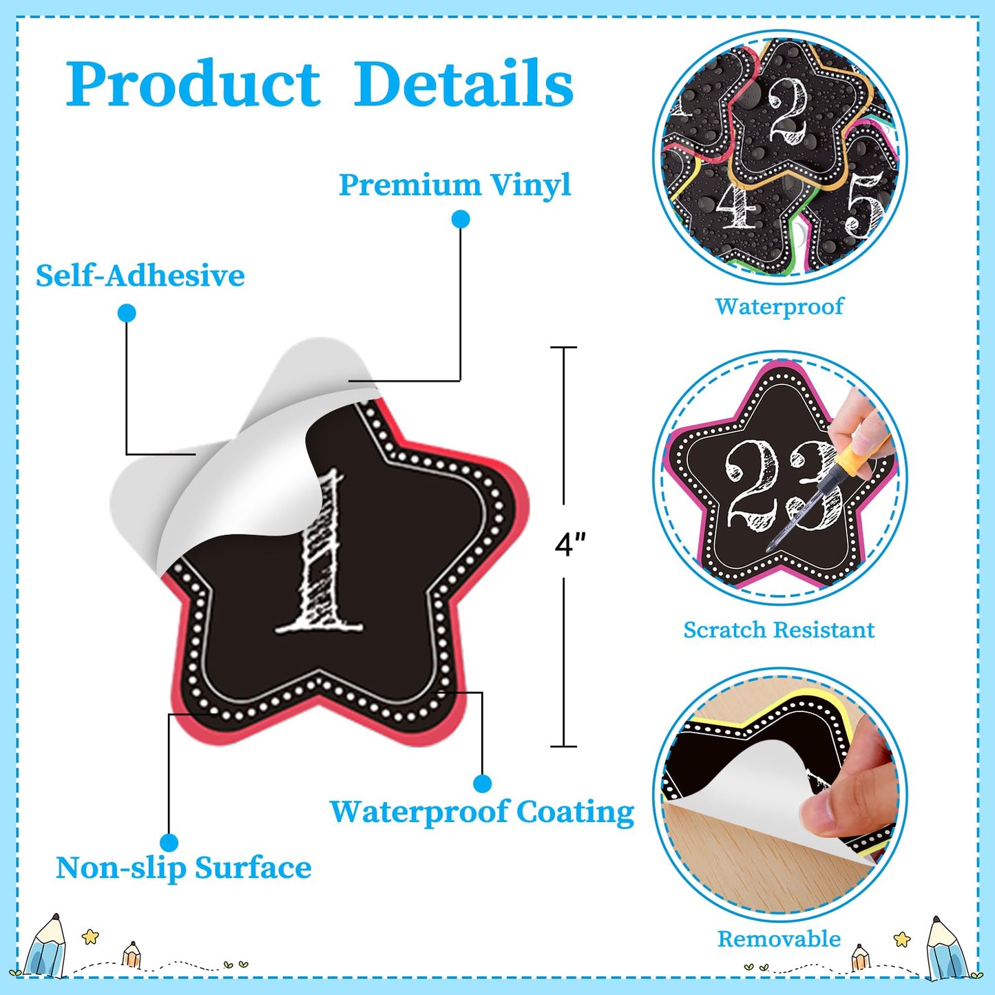 SICOHOME Line Up Spots for Classroom Floor Stickers - 36pcs Vinyl Line Up Dots 4" Removable Number Stickers for Kindergarten, Preschool, Back to School Teacher Supplies E-star Shaped