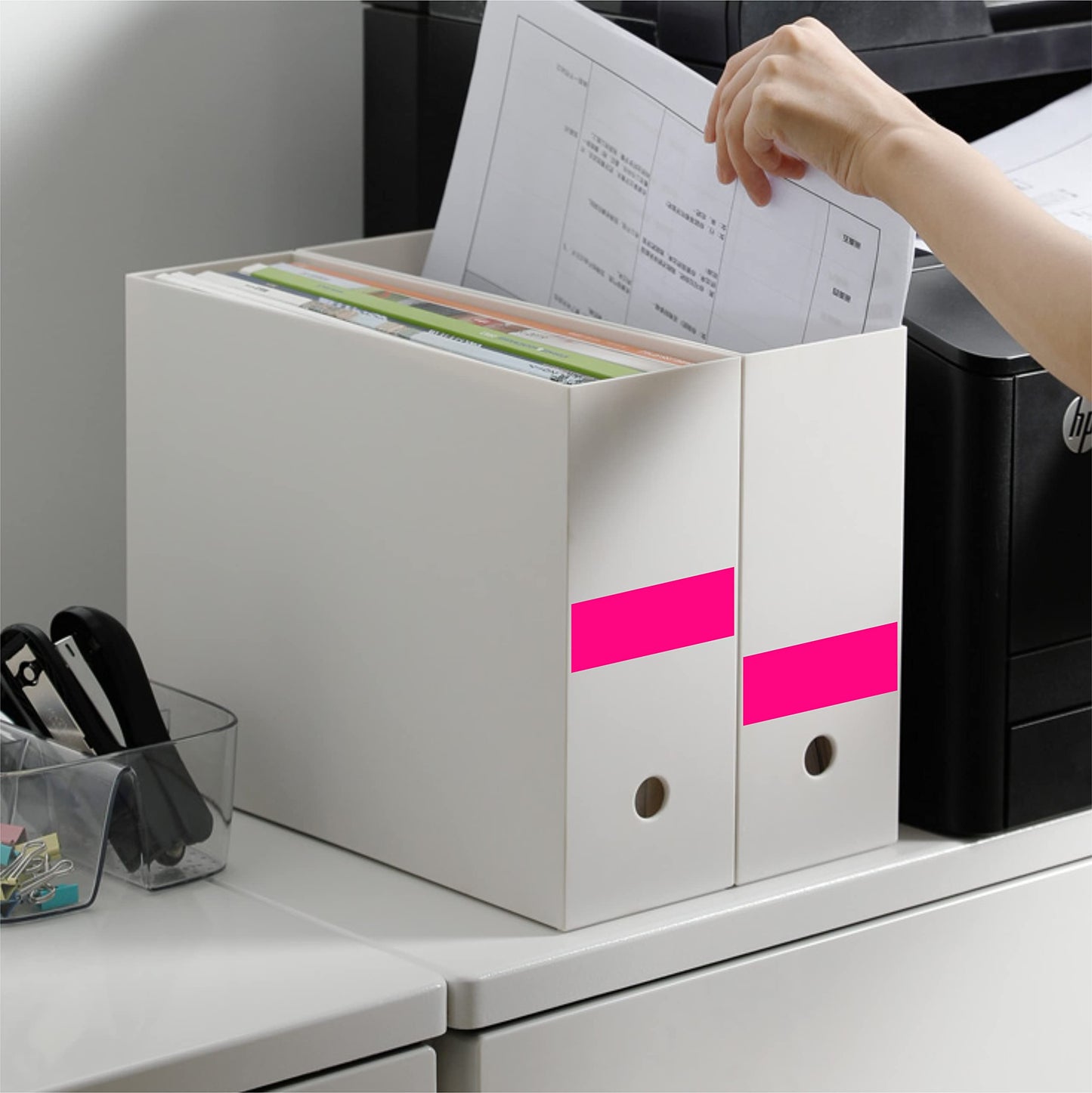 Square Color Coding Labels 3 x 1 inch - Rectangle Fluorescent Pink Color File Folder Stickers 250 Pack Per Roll in Dispenser Box