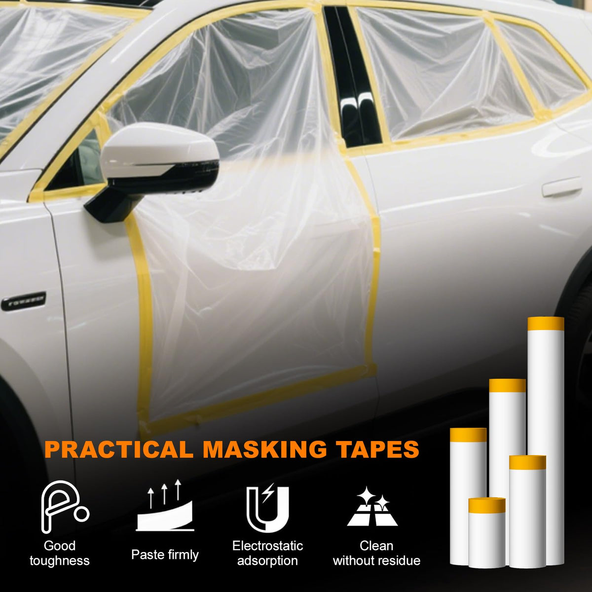6-Pack Masking Film for Painting (22 inch x 65 ft) - Bulk Value Painters Plastic Sheeting with Tape - Easy Masking Paper for Home Renovation & Car Edge Protection 22in x 65Ft 6