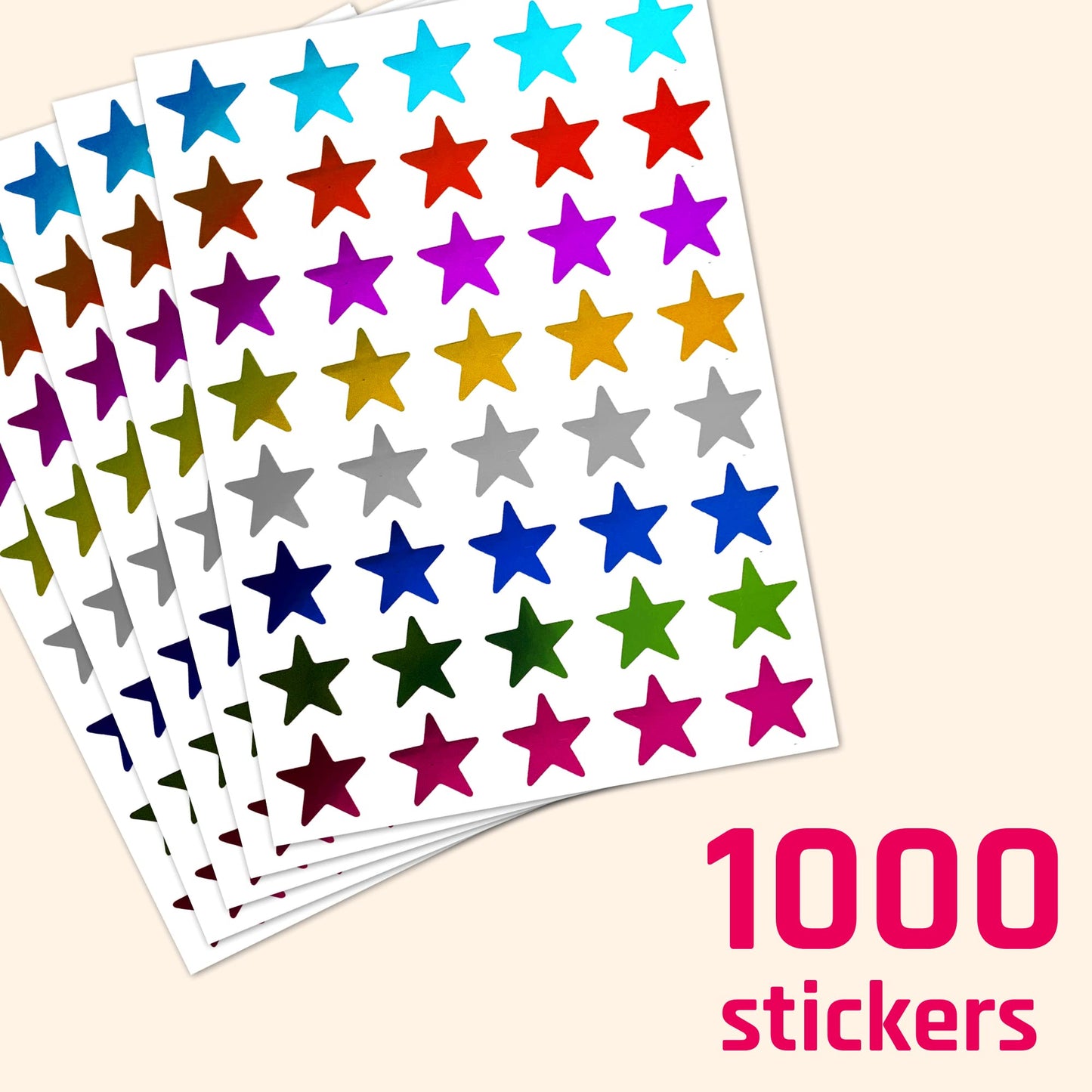 8 Colors, 1000 Pack, Foil Star Metallic Stickers, 0.6" Diameter 8 Colors