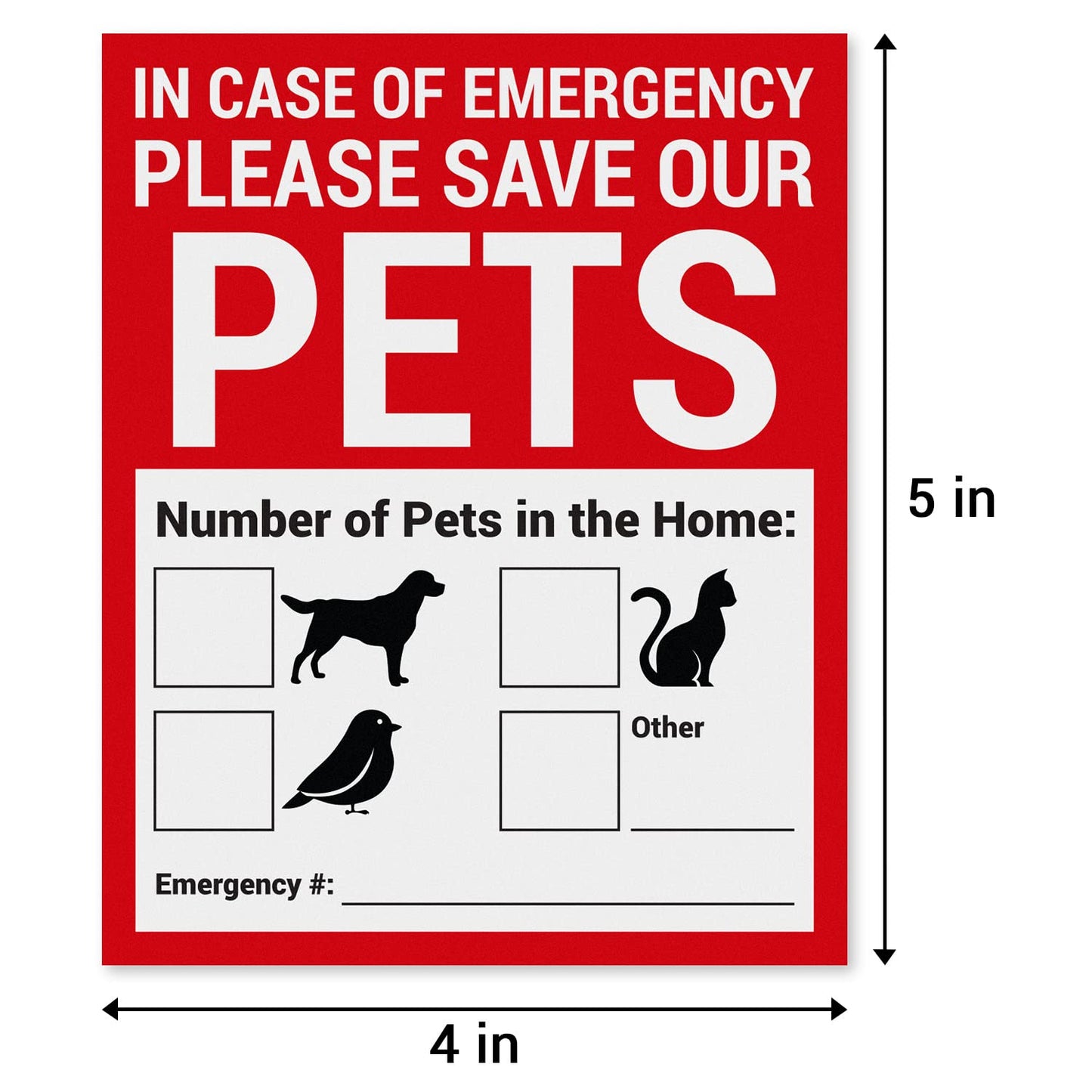 Please Save Our Pets Stickers (5 x 4 inch, Red - 300 Labels) Save Our Pets Labels For Windows, Doors, Home or the Office - Smear and Moisture Resistant Red & White