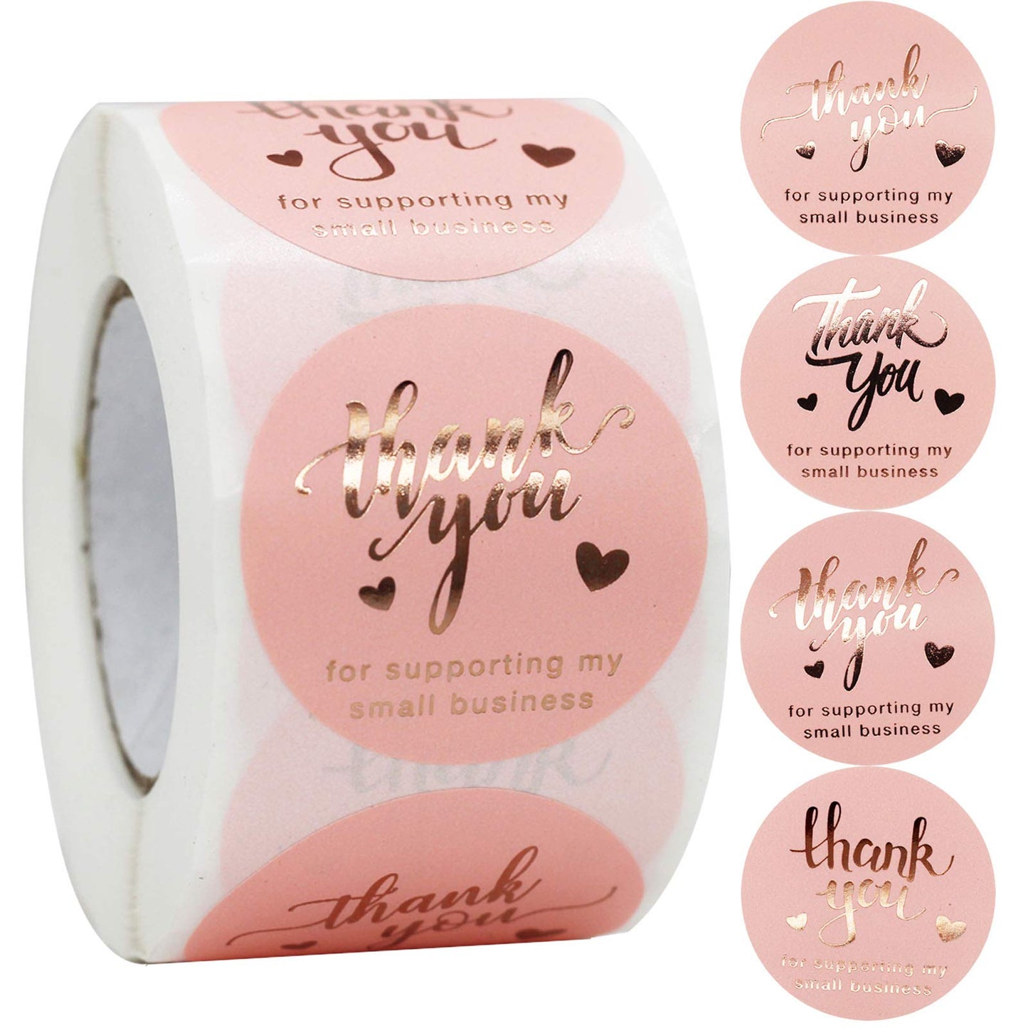 Thank You Stickers Roll, 500pcs Pink & Gold, 1.5'' Diameter, Paper, for Small Business & Retailers, Package Labeling & Customer Appreciation