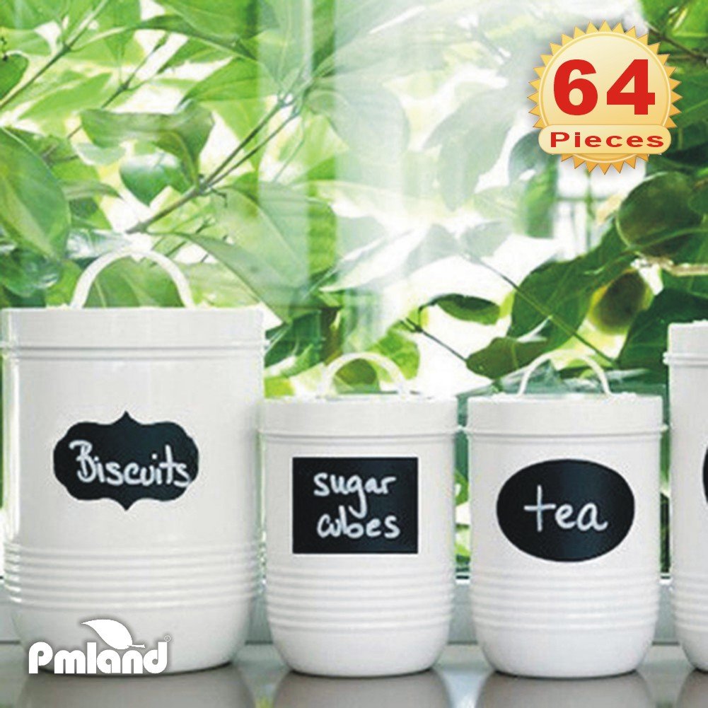 PMLAND 64 Pcs Chalkboard Label Stickers with 2 Erasable Chalk Pen for Kitchen Home Pantry Storage Office Class Kids Project