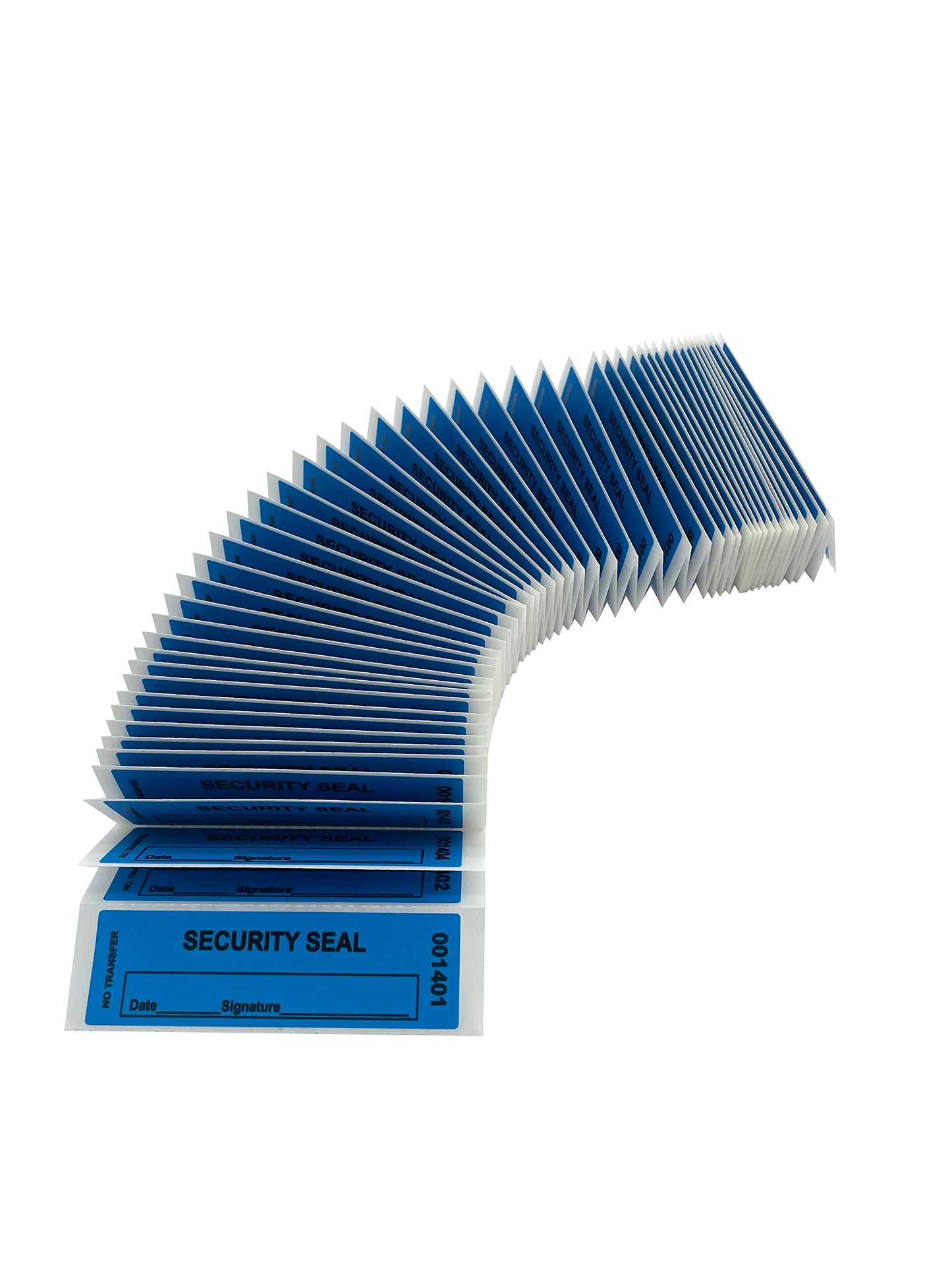 USPACKSMART 1"x3.35" Blue Non-Transfer Tamper-Evident Security Void Stickers/Labels/Seals with Sequential Numbers, Writable, Fan Folded for Convenience | 100-Pack Labels/Stickers