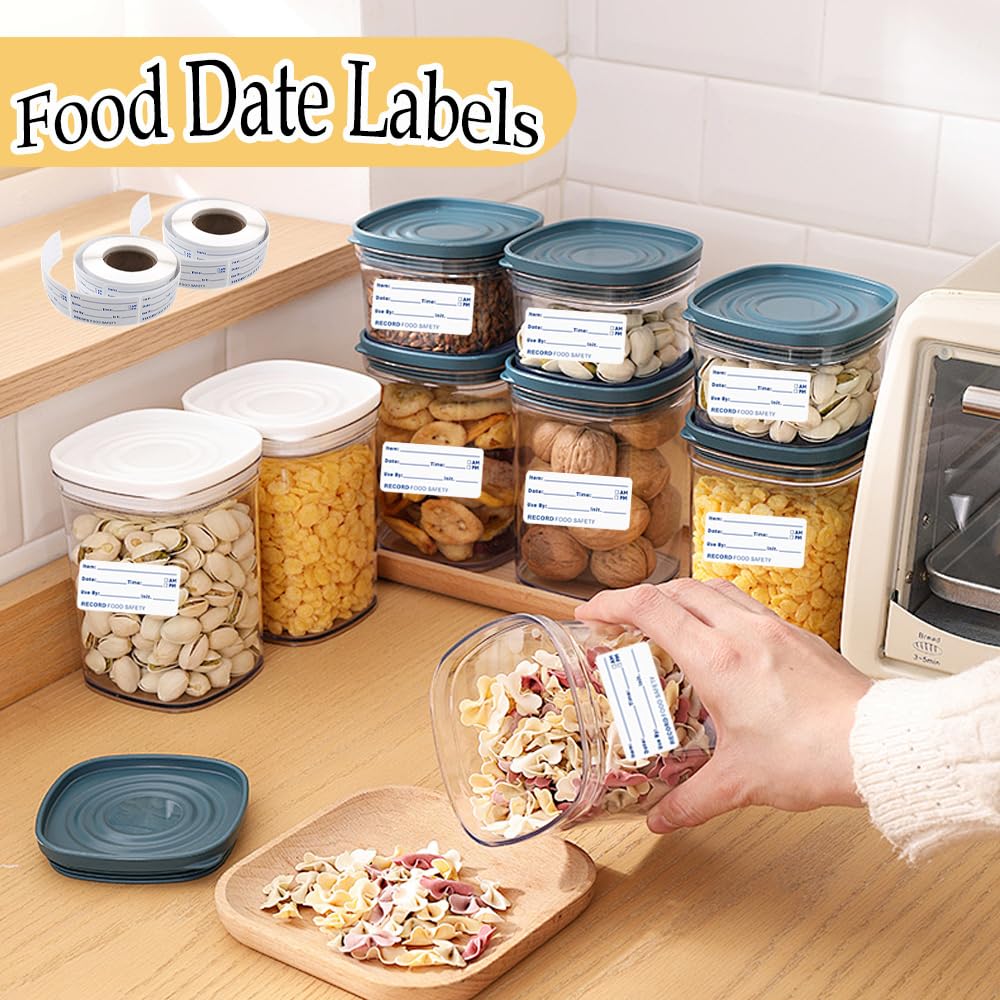 3 Rolls/1500 PCS Food Labels Stickers 1 x 2 Inch Removable Food Date Labels No-Residue Freezer Tape to Write on for Labeling Food Containers Food Date
