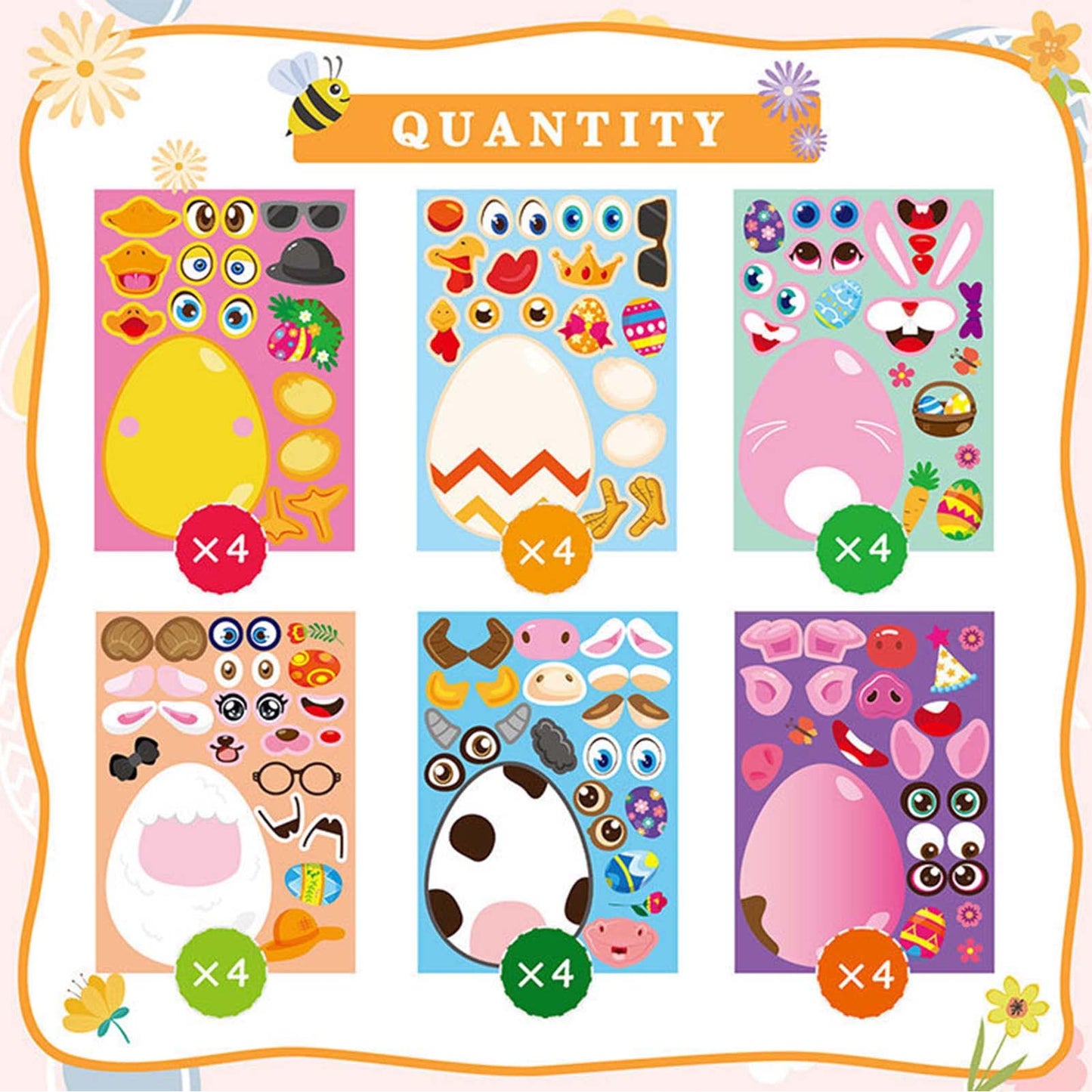 ToBeIT 24Pcs Easter Stickers Bunny Egg Patterns Stickers Assorted Easter Stickers Labels Roll Decals Decorative Stickers for Party Supplies (Eggs)