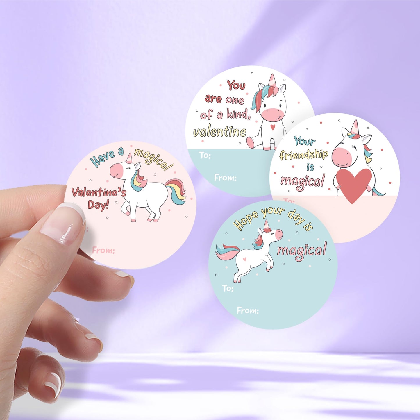 Unicorn Valentine's Day Stickers for Kids, Magical Valentine Label Stickers, to from Valentines Stickers - 40 Count