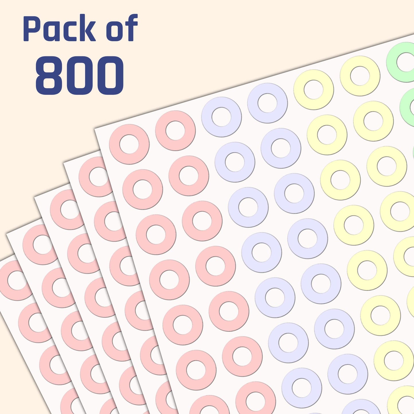 800 Pack, Paper Hole Reinforcement Stickers Labels - 0.25", 5 Colors 800 Pieces