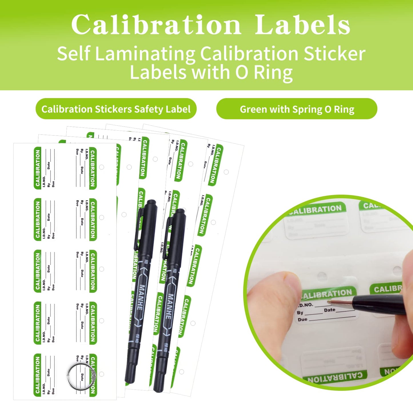 100 Pack 1.75''0.63' Self Laminating Calibration Labels with Marker Pen O Ring Stickers for NIST & ISO-9000 Calibrations Inventory Quality Control Organization