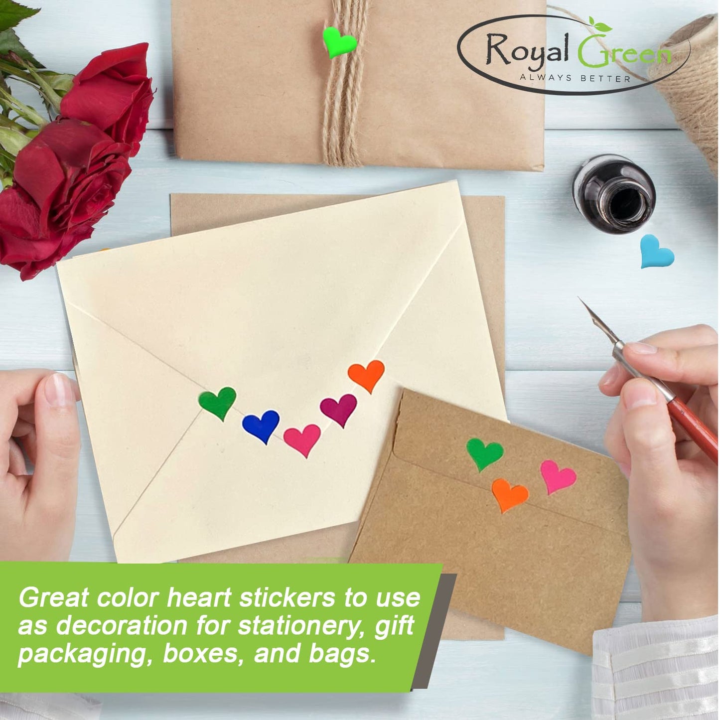 Royal Green Heart Stickers 1/2 Inch - Valentine's Day Scrapbook Stickers - Labels for Arts - Craft Paper Heart Stickers - Heart Roll Labels - 13mm (0.5 inches) - Green - 1250 Pack