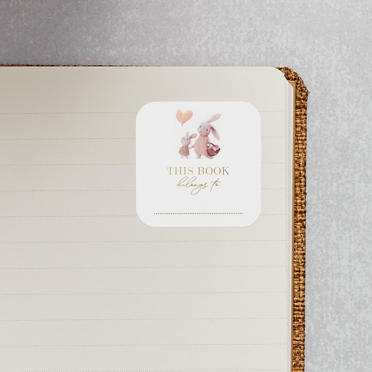 Mobiusea Creation Bunny Design This Book Belongs to Stickers | Bookplates Labels | 2 x 2 Inch | Gold Foil | 60pcs Stickers for Name Plates for Books and Bookplate Labels