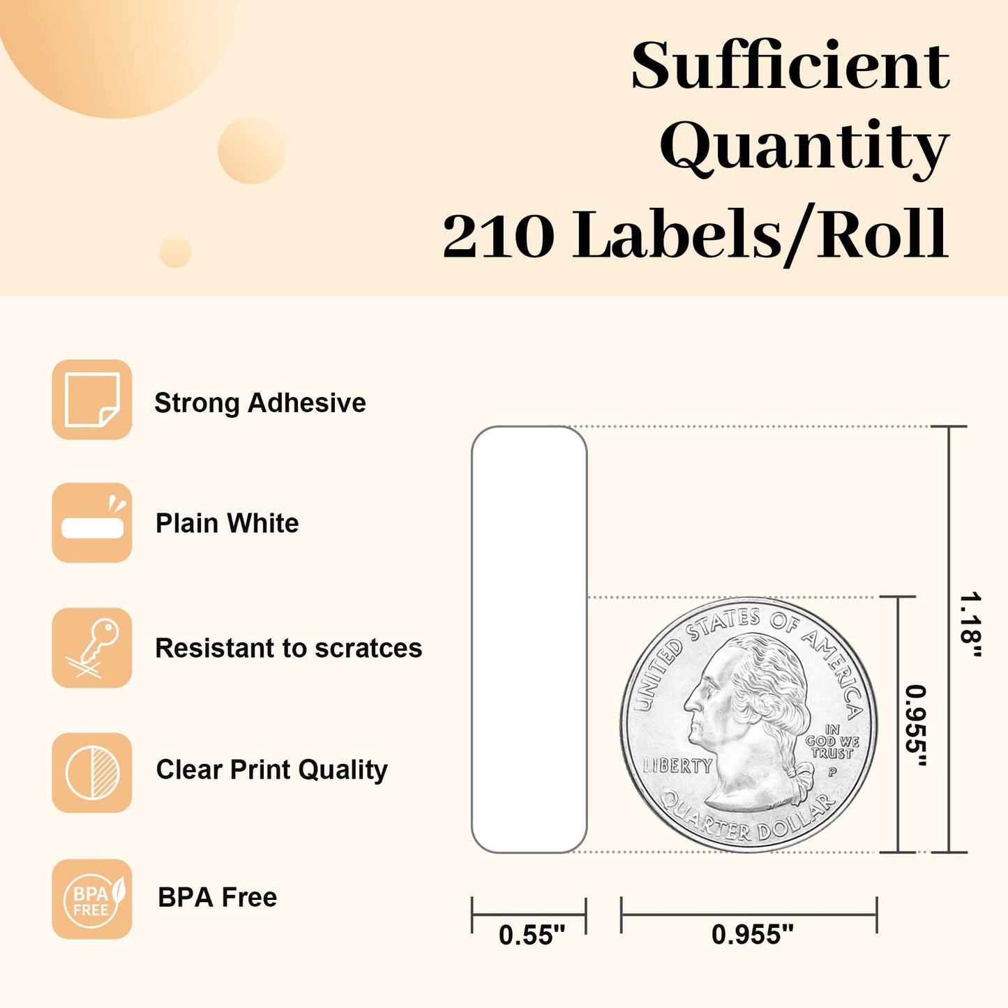 1 Roll (210 Labels/Roll) of Label Maker Replacement Tape - Refill for JIOSE B1 Label Maker- Waterproof Thermal Labels 14mm x 30mm (0.55x1.18 Inch), Adhesive Labeling Tapes White-label