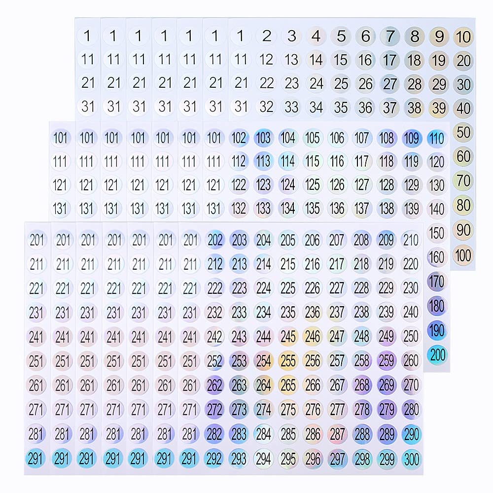 21 Sheets 1 to 300 Mini Number Stickers Small Round Labels Consecutive Number Self Adhesive Stickers for Marking Numbering Tool