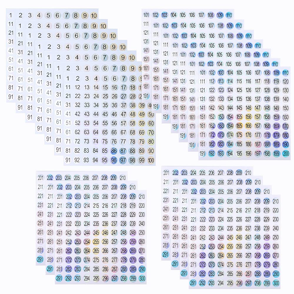 21 Sheets 1 to 300 Mini Number Stickers Small Round Labels Consecutive Number Self Adhesive Stickers for Marking Numbering Tool