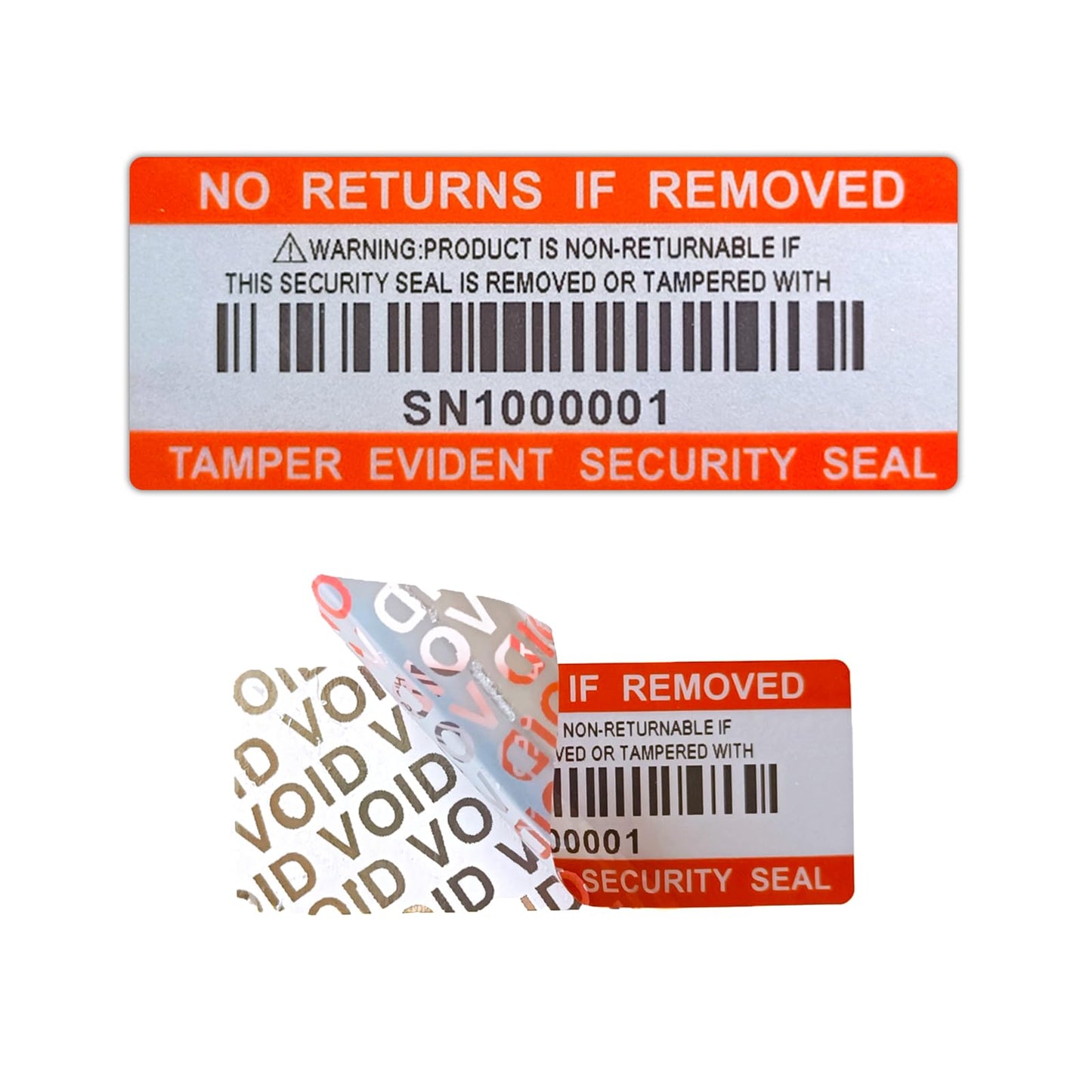 110pcs Tamper Proof Barcode Stickers,Security Label, Warranty Void Sticker with Individual Serial Number,Sealing Label for Package(2x0.8 inches) Red-silver