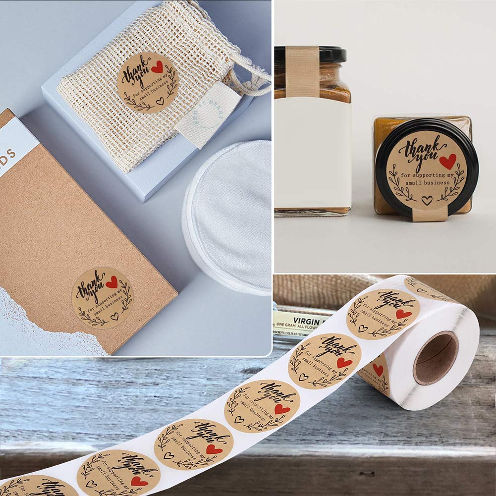 2'' Thank You for Supporting My Small Business Stickers, Kraft Thank You Labels for Bakeries, Crafters & Small Business Owners, 500 Labels Per Roll