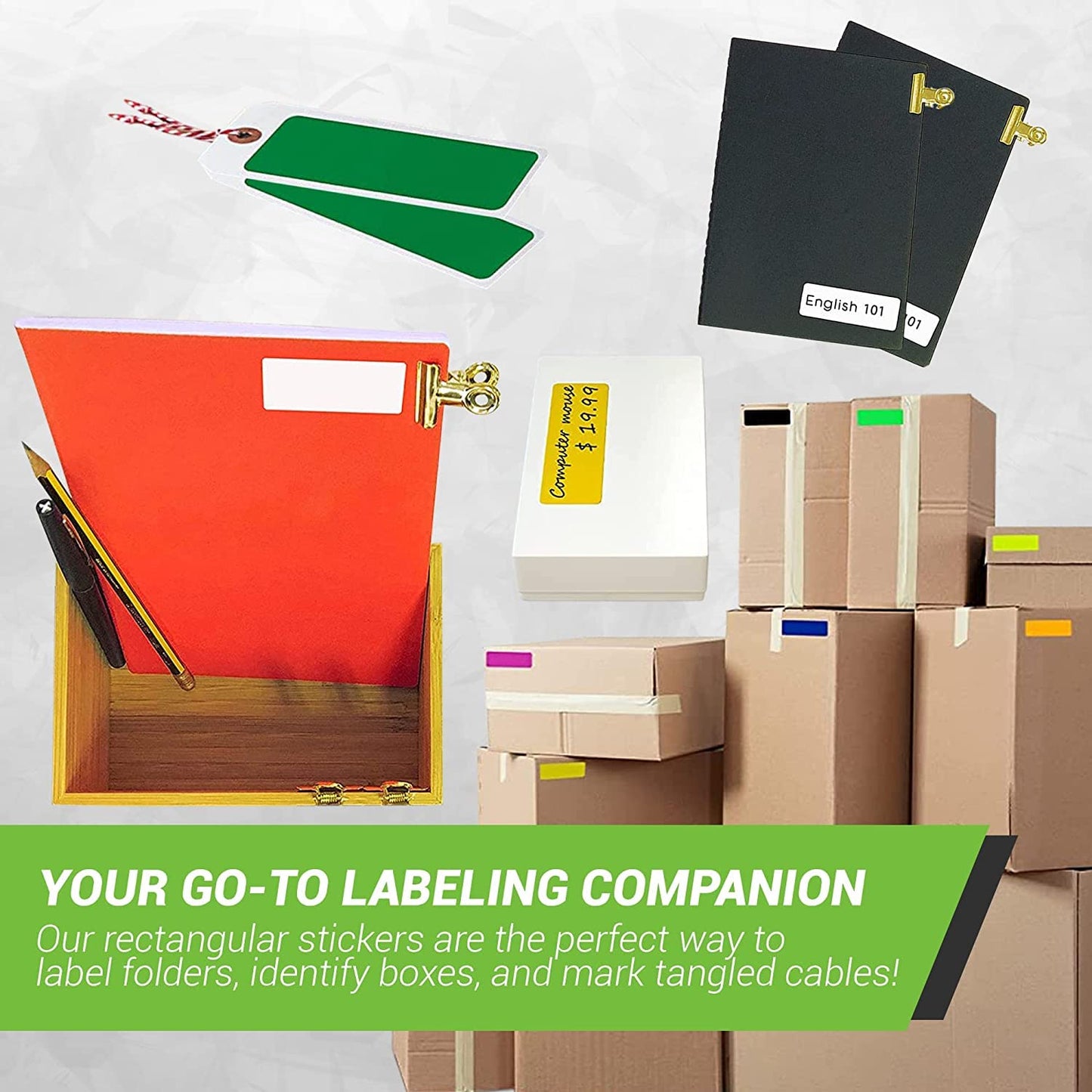 Royal Green Colored Label Sticker Rectangle in 13 Colors 1 x 3 inch writable Labels - 104 Pack 13 Color Combo