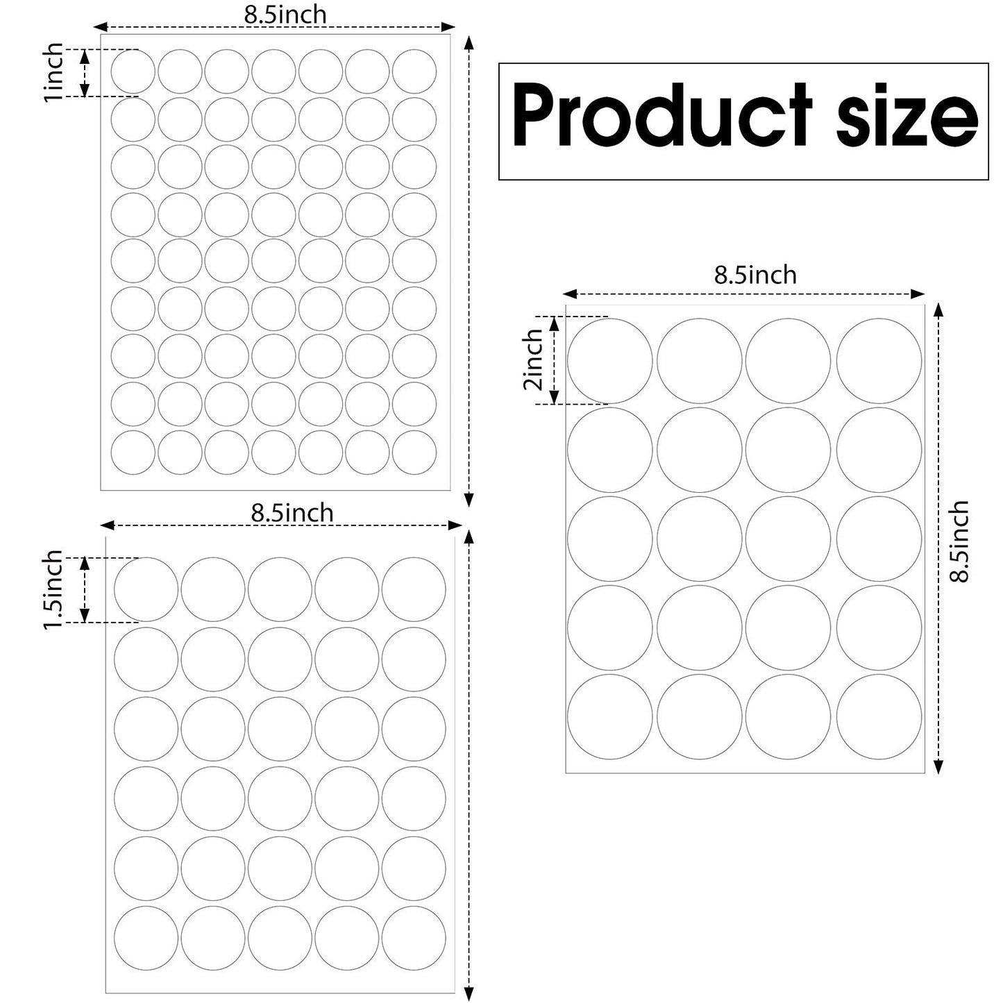 Zonon 915 Pieces White Circle Stickers Label Round Blank Print Self Adhesive Circle Dot Stickers Diameter 2 Inch 1.5 Inch 1 Inch for Office Classroom, 30 Sheets(White)