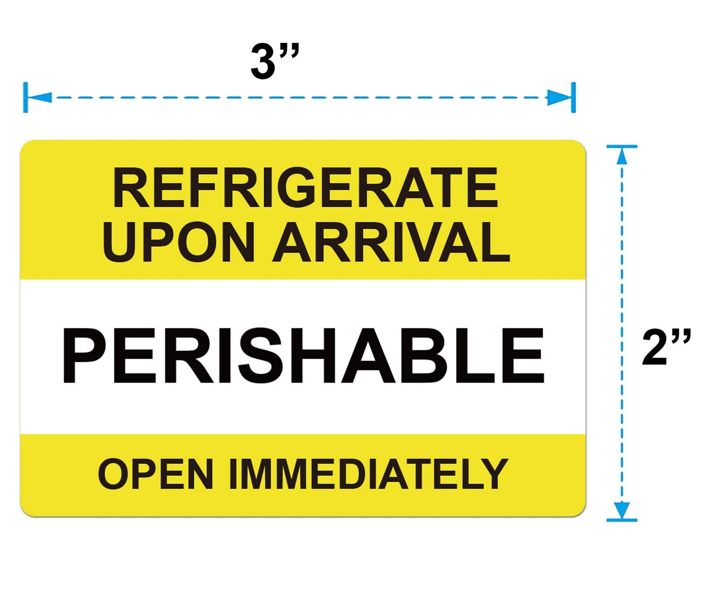 Yellow Self Adhesive Warning Shipping Mailing Labels/Stickers - "PERISHABLE REFRIGERATE Upon Arrival Open Immediately" for Shipping and Packing, 3" Length x 2" Width, Black on Green 250pcs Yellow 2 x 3 inch