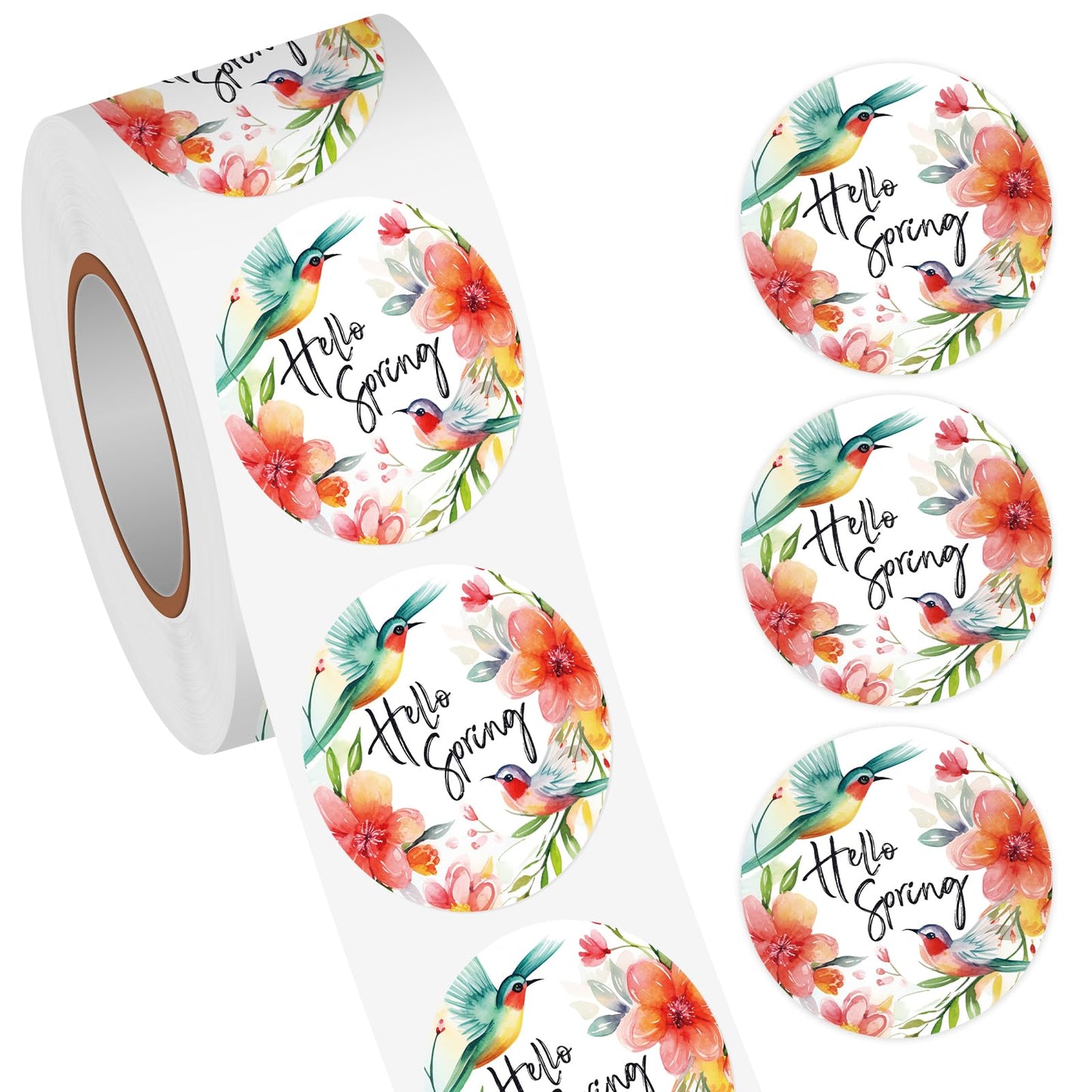 Heyfibro 500 PCS 1.5 Inch Hello Spring Stickers Roll for Adults, Gift Packing, Cards, Candy Bags, Envelopes, Party Supplies(Bird)